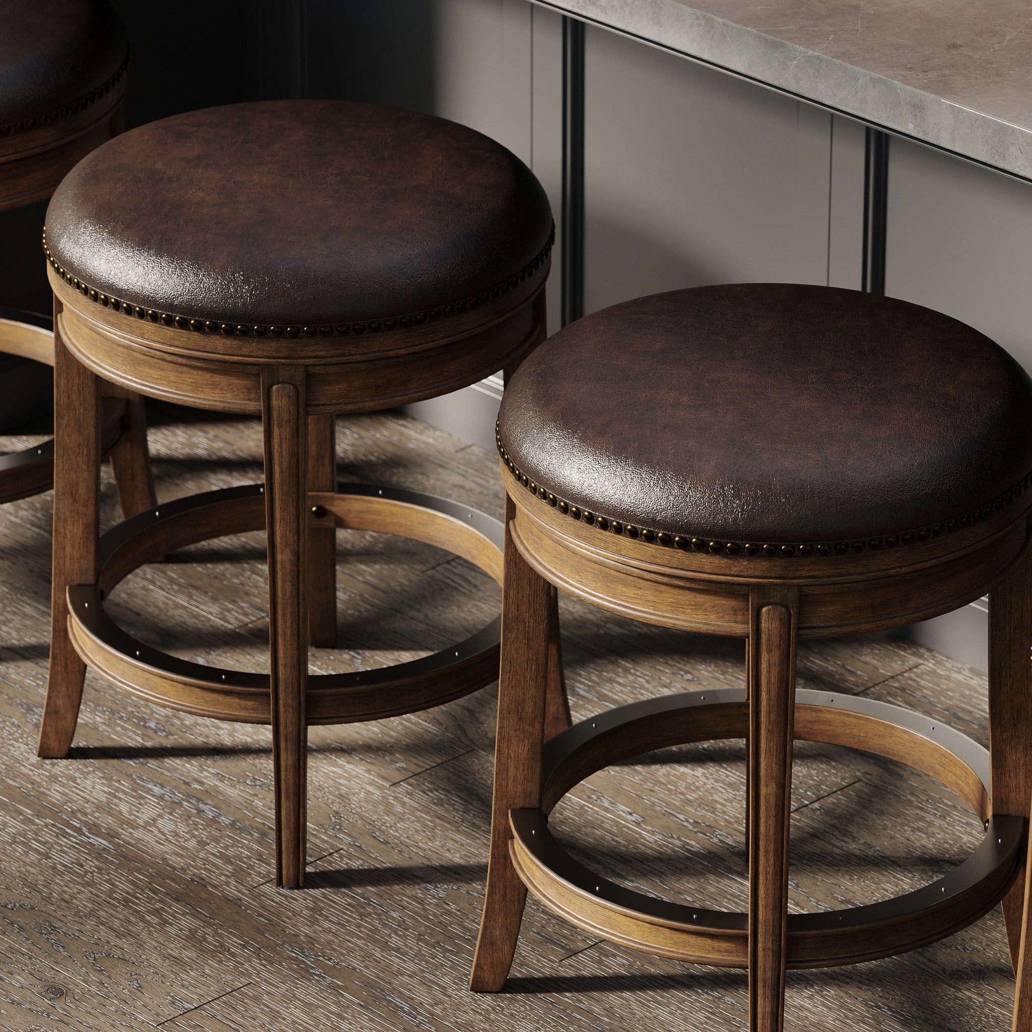 26" Alexander Backless Counter Stool in Walnut Finish with Marksman Saddle Vegan Leather in Stools by Maven Lane