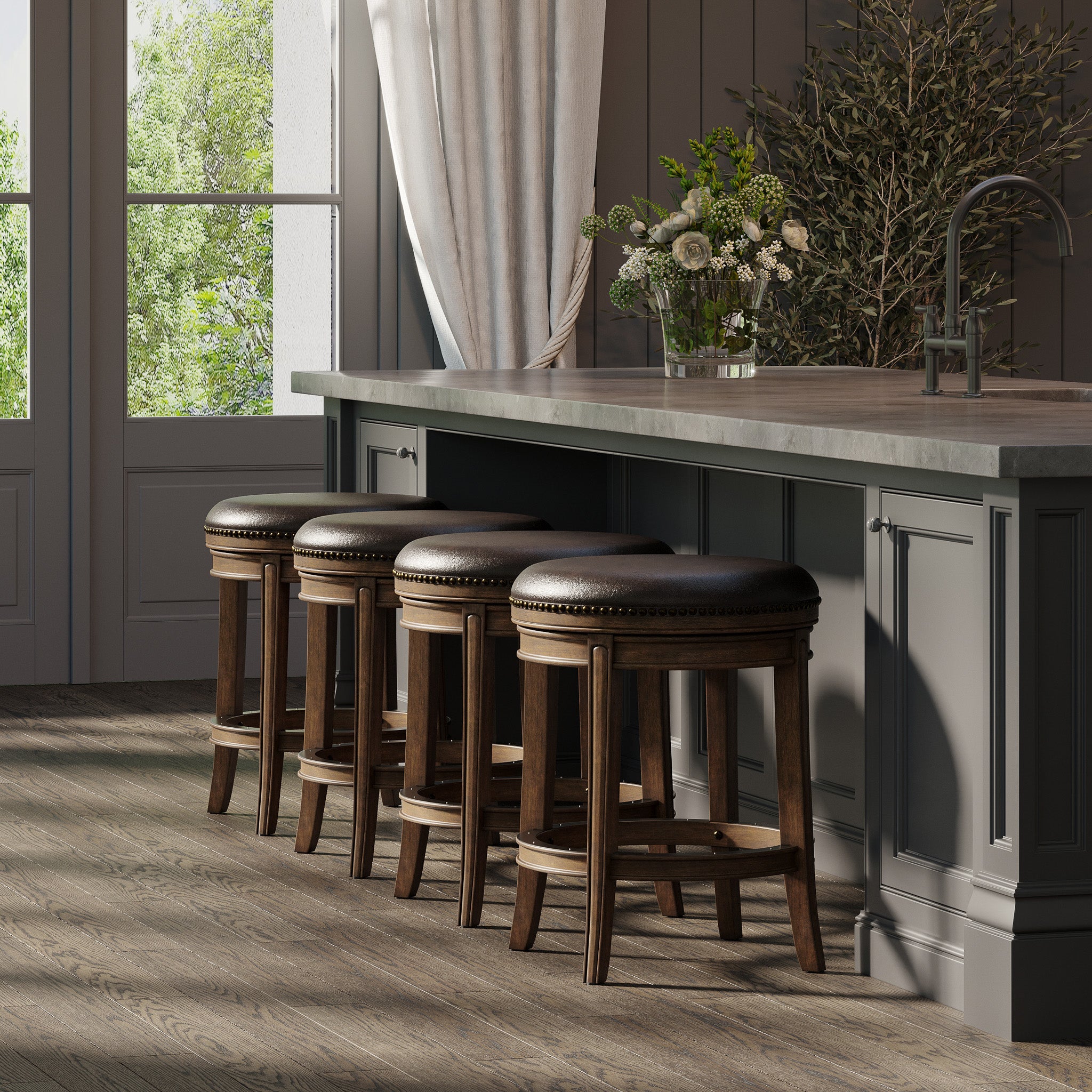 26" Alexander Backless Counter Stool in Walnut Finish with Marksman Saddle Vegan Leather in Stools by Maven Lane
