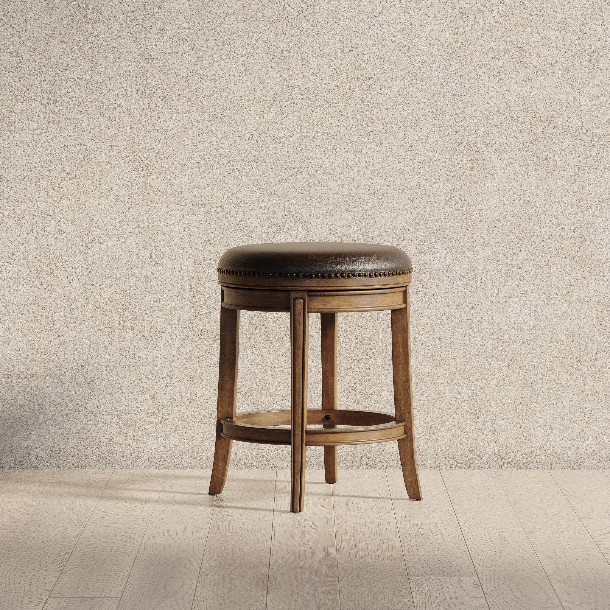 Alexander Backless Counter Stool in Walnut Finish with Marksman Saddle Vegan Leather in Stools by Maven Lane