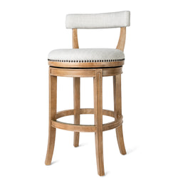 Alexander Bar Stool in Light Brown Finish with Natural Fabric Upholstery in Stools by Maven Lane