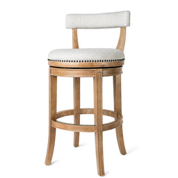 Alexander Bar Stool in Light Brown Finish with Natural Fabric Upholstery