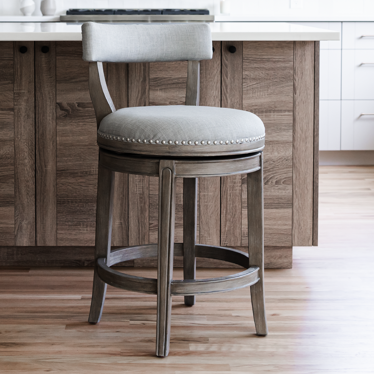 Alexander Counter Stool in Grey Finish with Grey Fabric Upholstery in Stools by Maven Lane