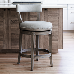 Alexander Counter Stool in Grey Finish with Grey Fabric Upholstery in Stools by Maven Lane