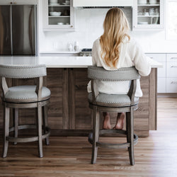 Alexander Counter Stool in Grey Finish with Grey Fabric Upholstery in Stools by Maven Lane