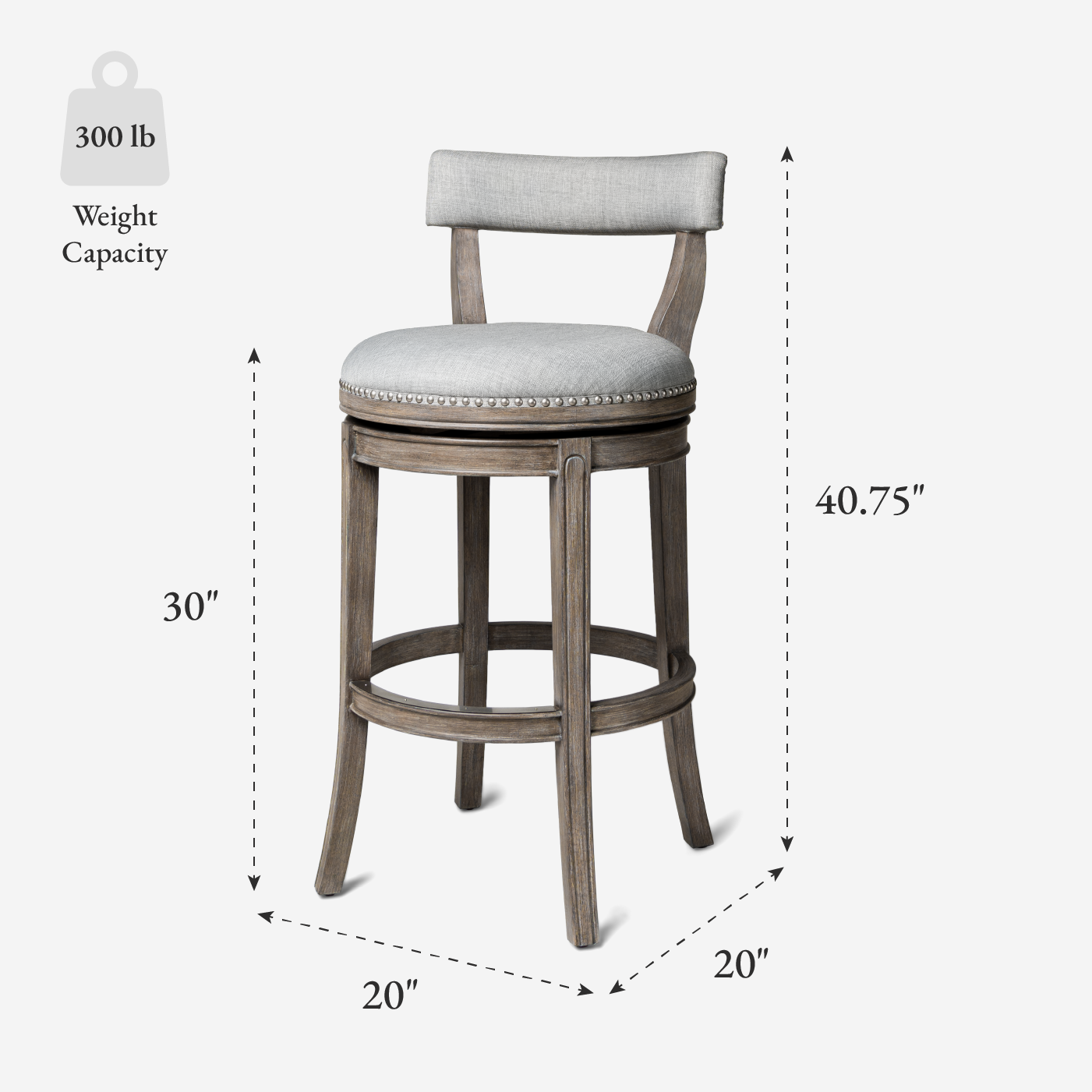 31" Alexander Bar Stool in Grey Finish with Grey Fabric Upholstery in Stools by Maven Lane
