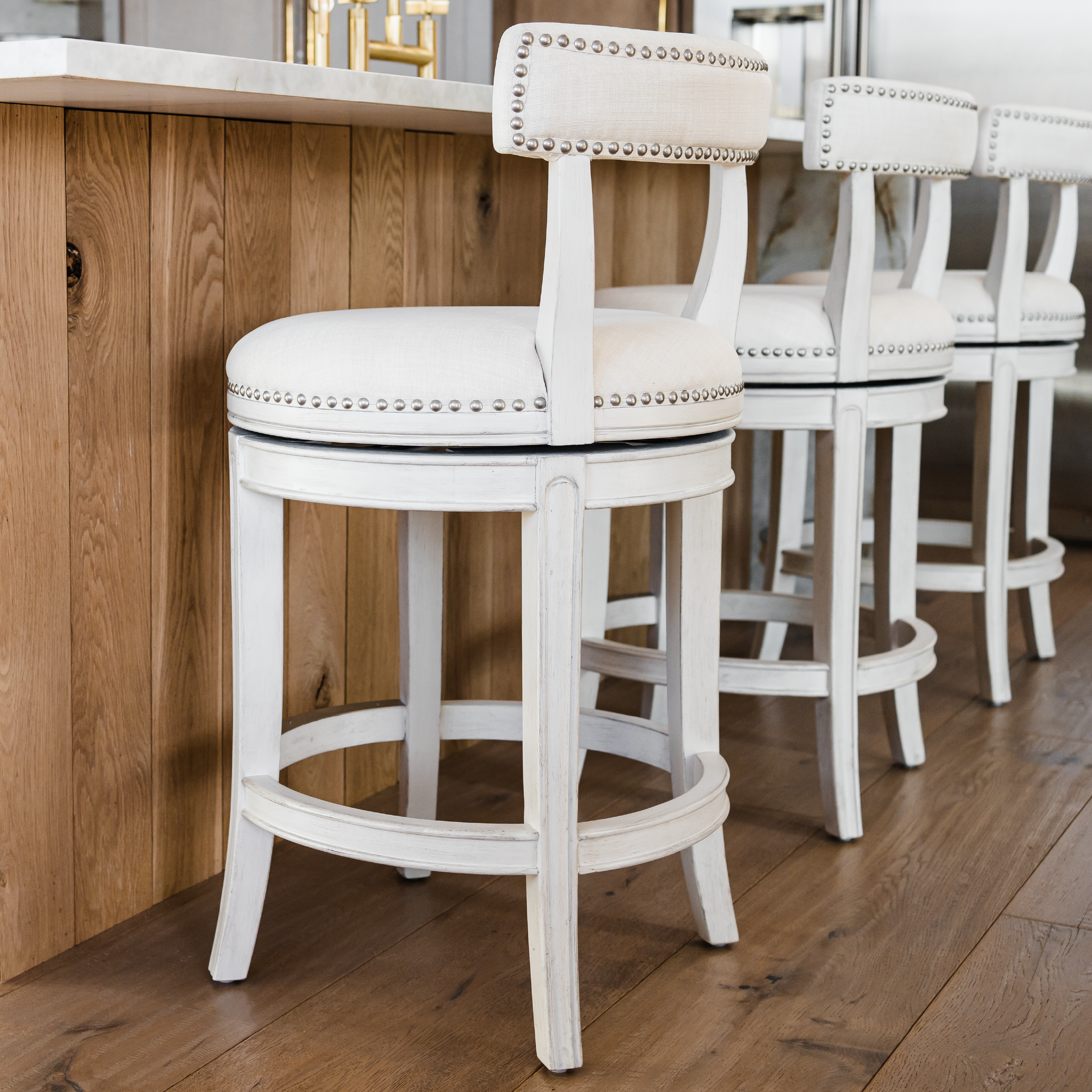 26" Alexander Counter Stool in Cream Finish with Natural Fabric Upholstery in Stools by Maven Lane