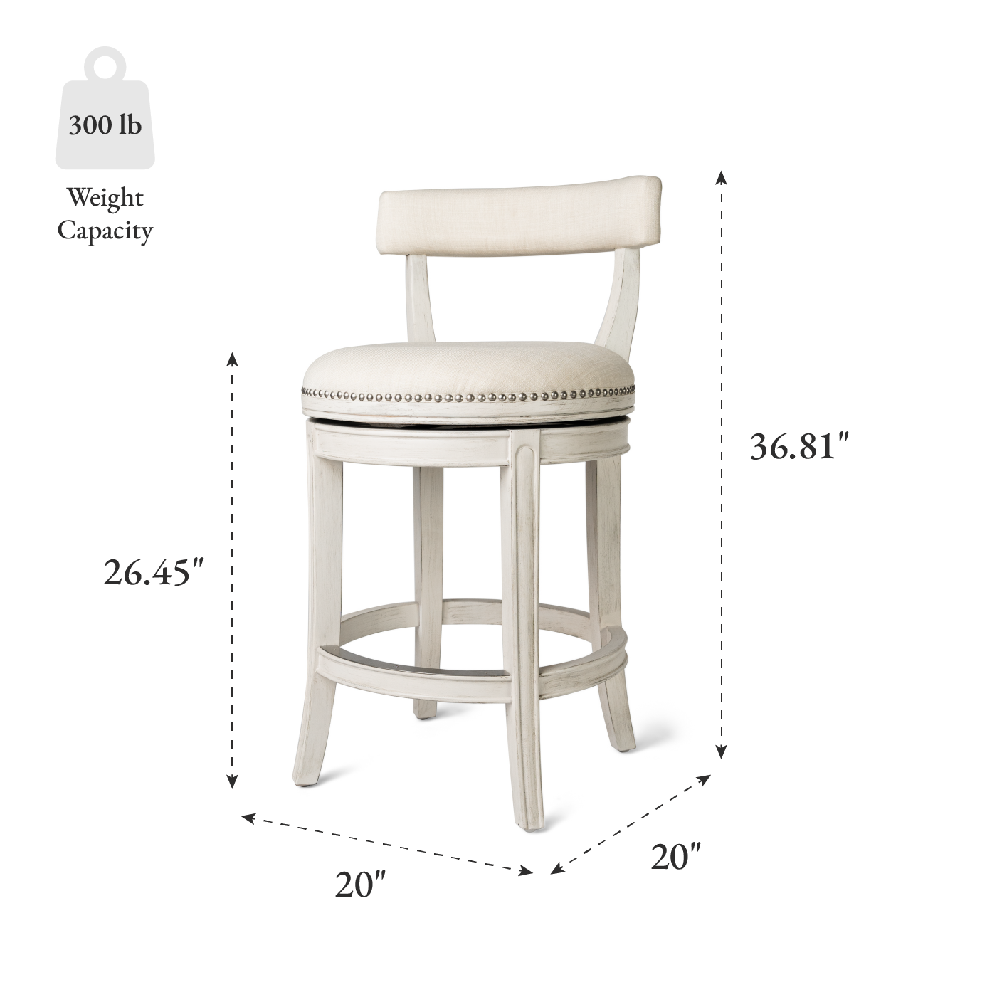 26" Alexander Counter Stool in Cream Finish with Natural Fabric Upholstery in Stools by Maven Lane