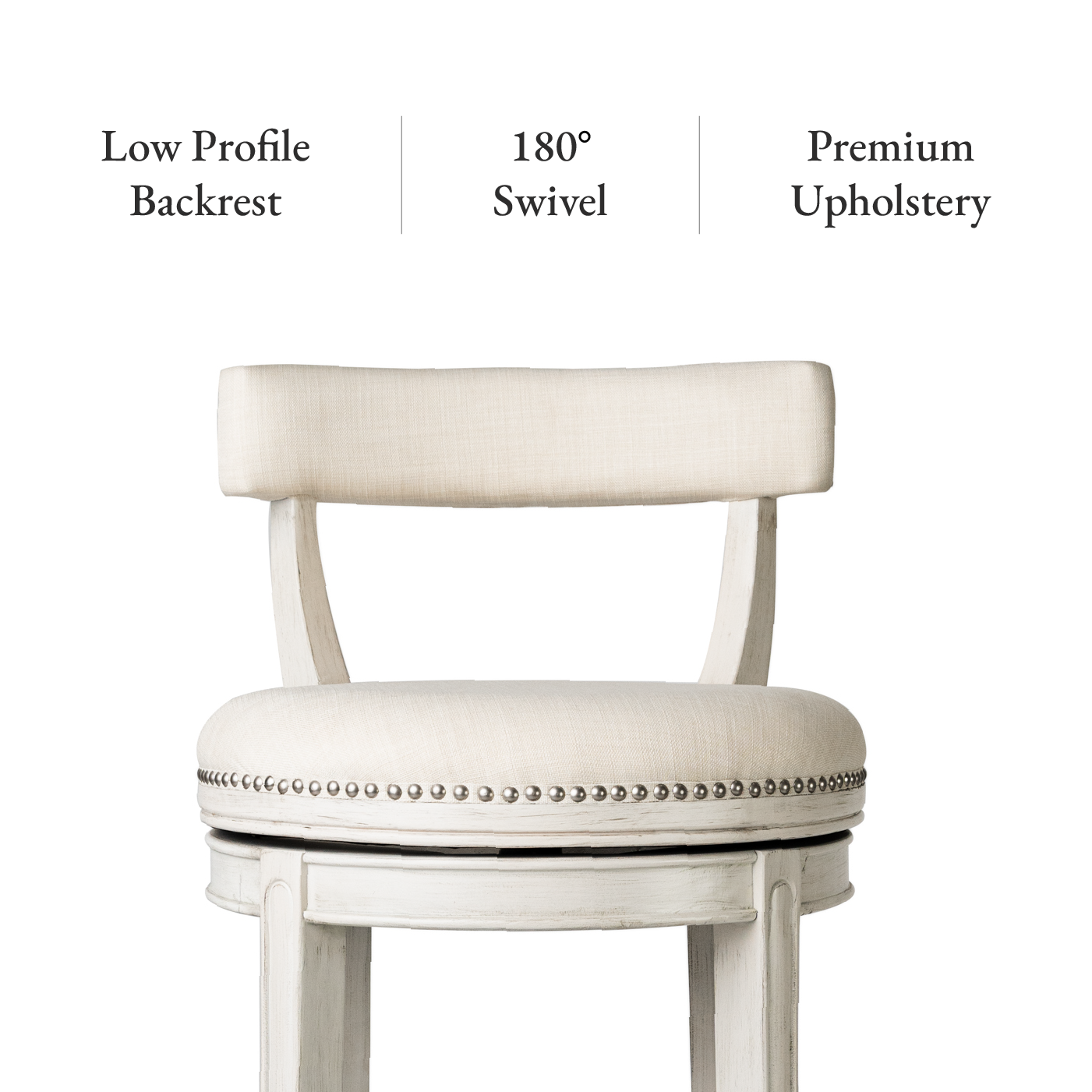 26" Alexander Counter Stool in Cream Finish with Natural Fabric Upholstery in Stools by Maven Lane