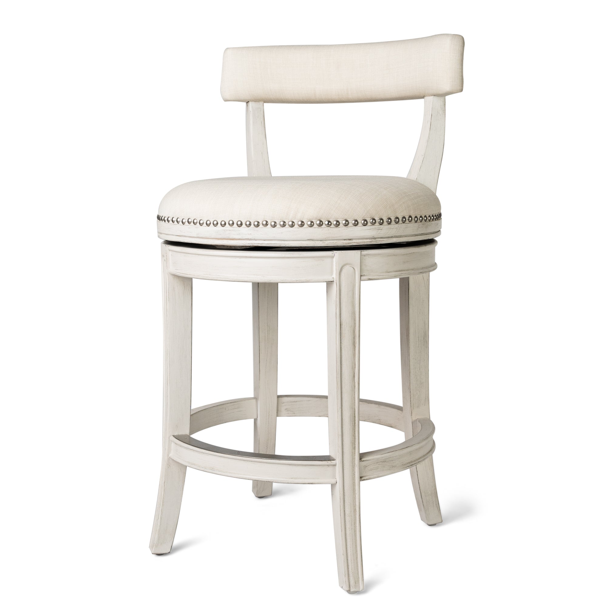 26" Alexander Counter Stool in Cream Finish with Natural Fabric Upholstery in Stools by Maven Lane