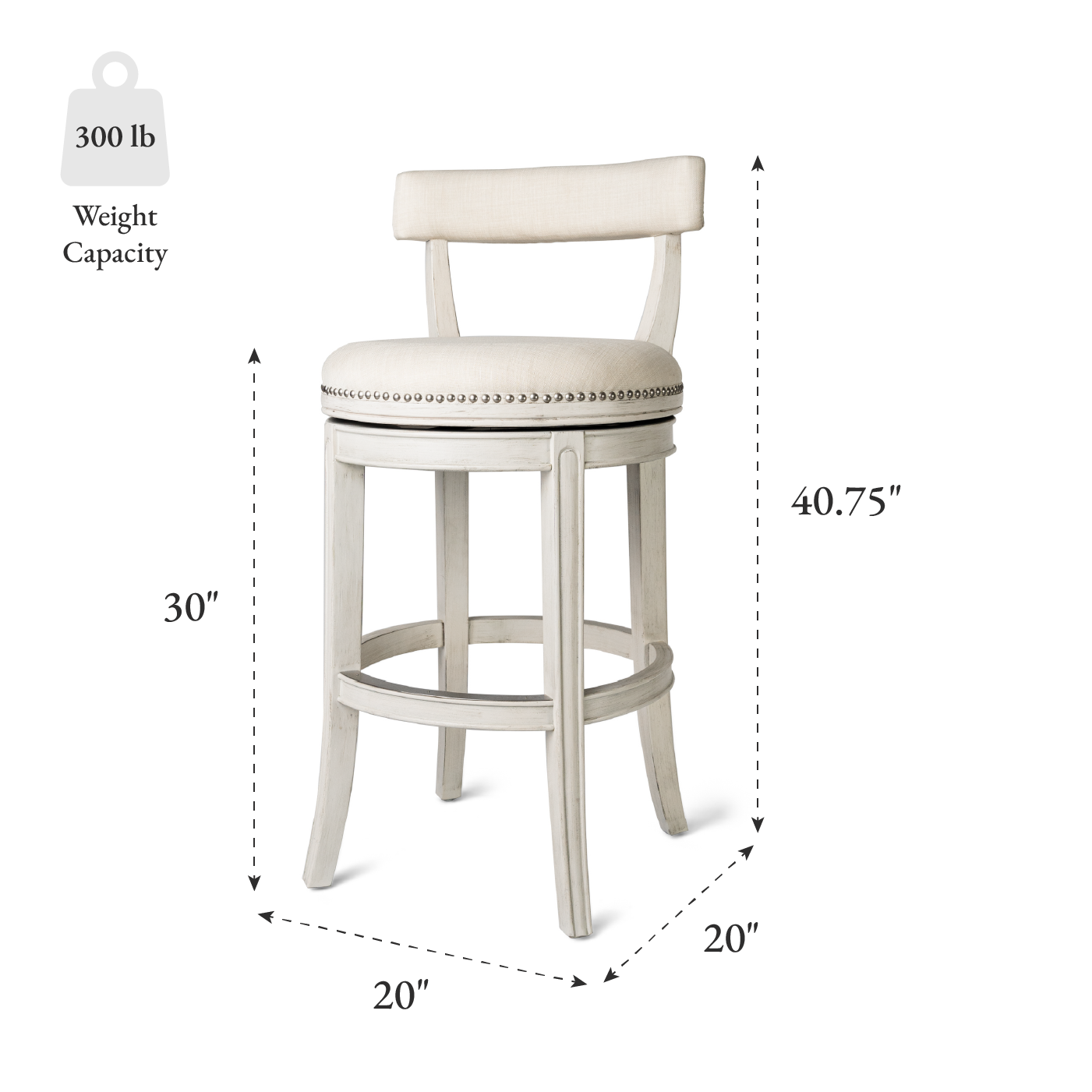 31" Alexander Bar Stool in Cream Finish with Natural Fabric Upholstery in Stools by Maven Lane