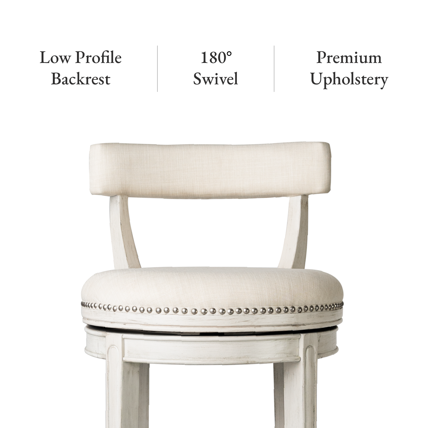 31" Alexander Bar Stool in Cream Finish with Natural Fabric Upholstery in Stools by Maven Lane