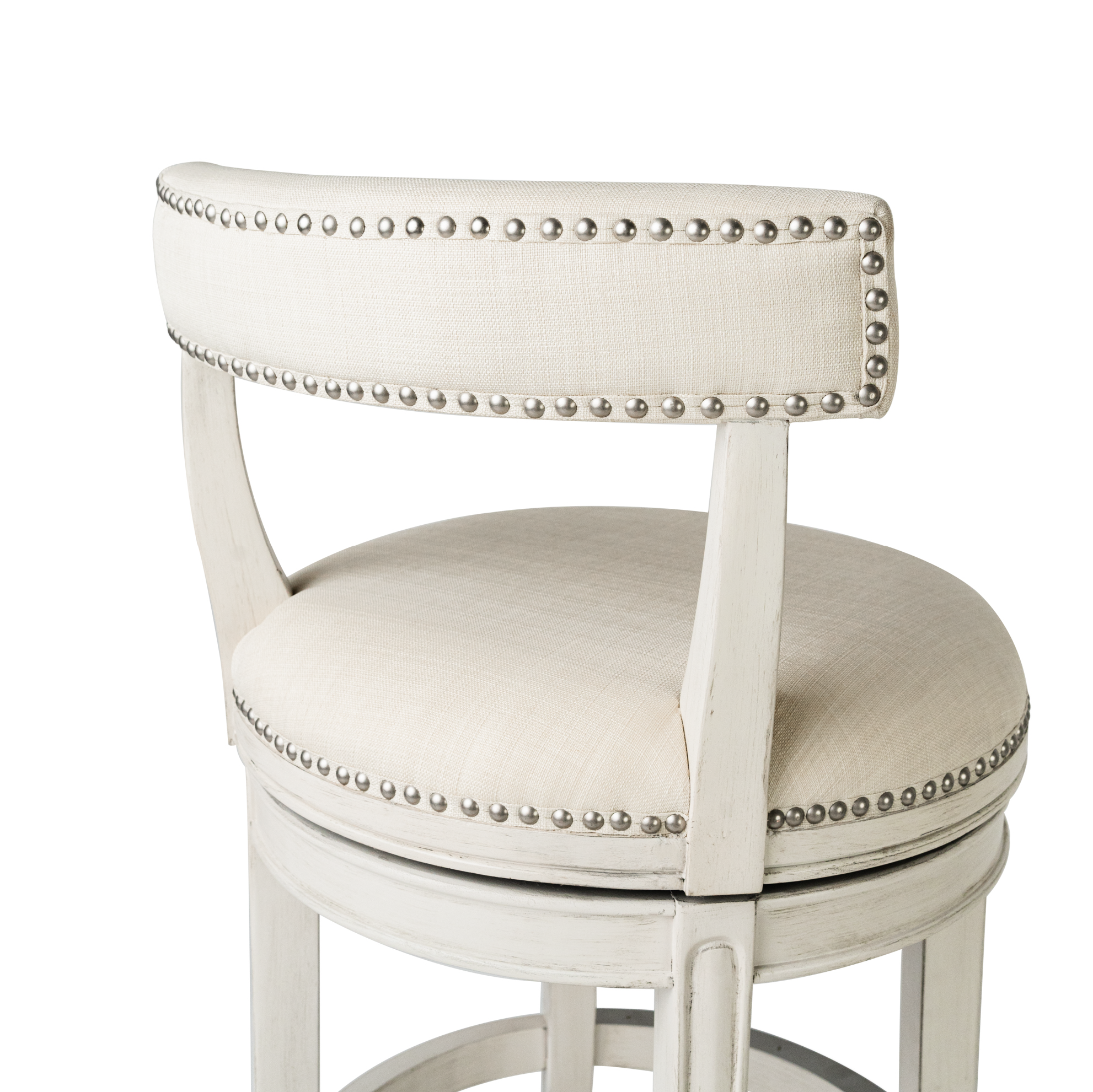 31" Alexander Bar Stool in Cream Finish with Natural Fabric Upholstery in Stools by Maven Lane