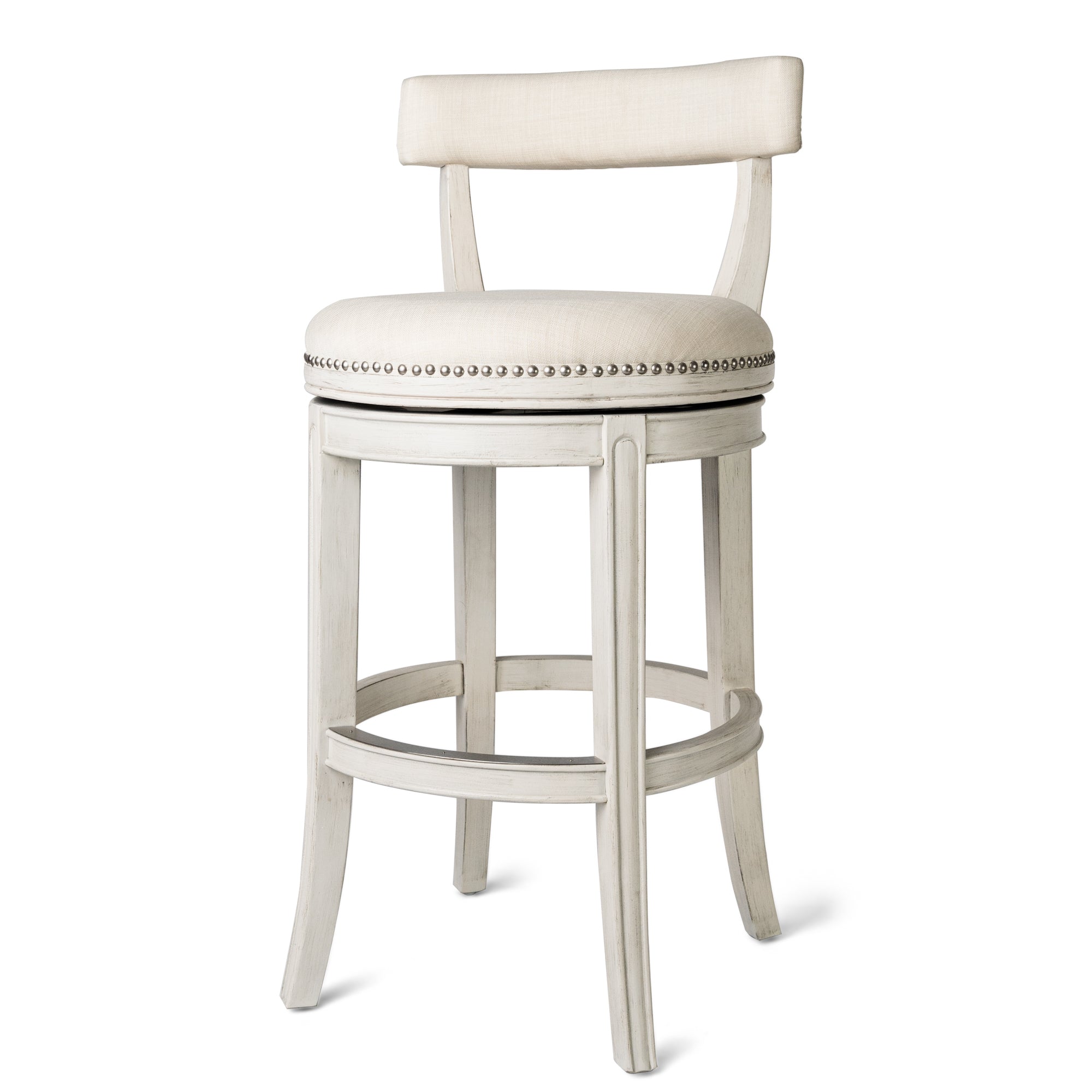 31" Alexander Bar Stool in Cream Finish with Natural Fabric Upholstery in Stools by Maven Lane
