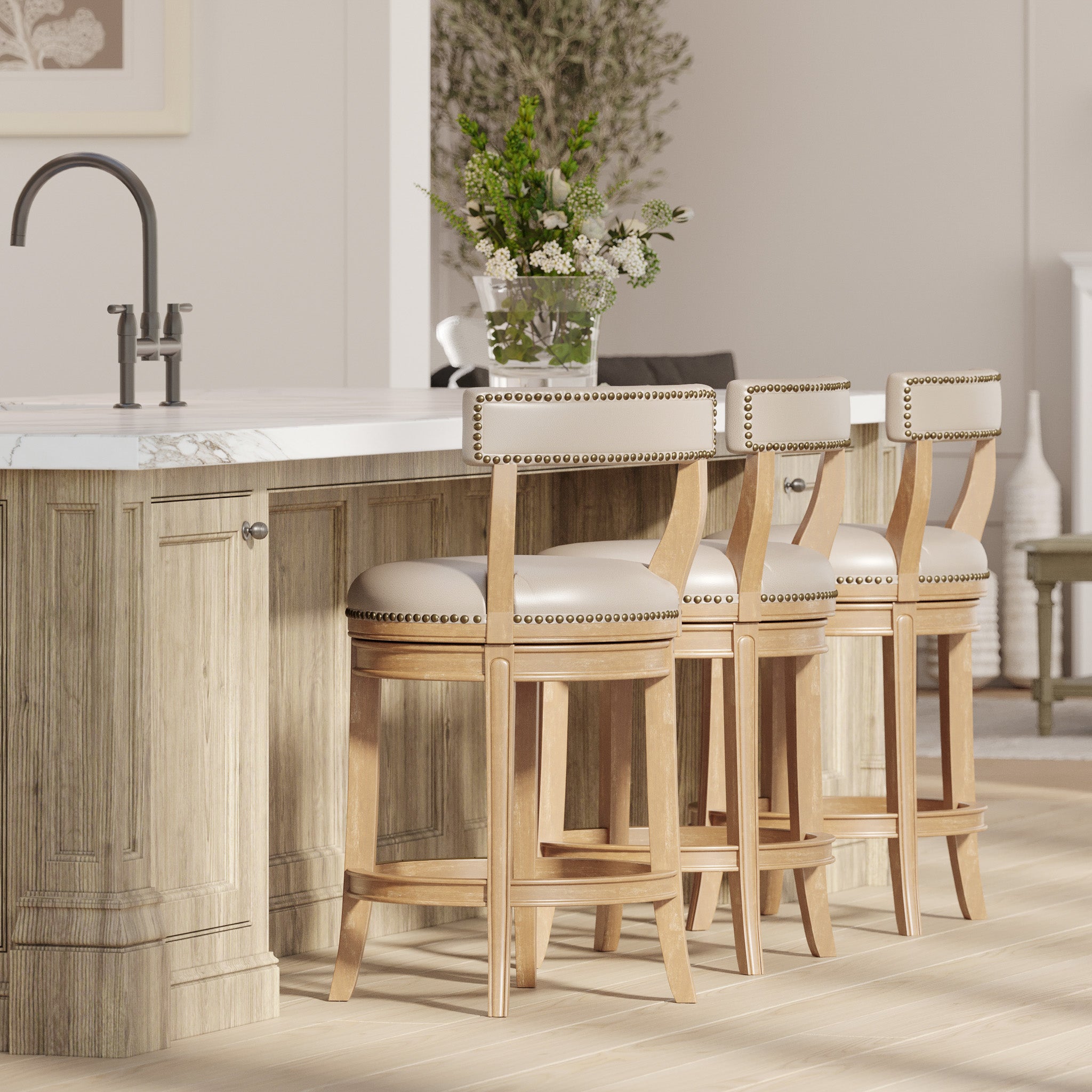 Alexander Counter Stool in Weathered Oak Finish with Avanti Bone Vegan Leather in Stools by VMI