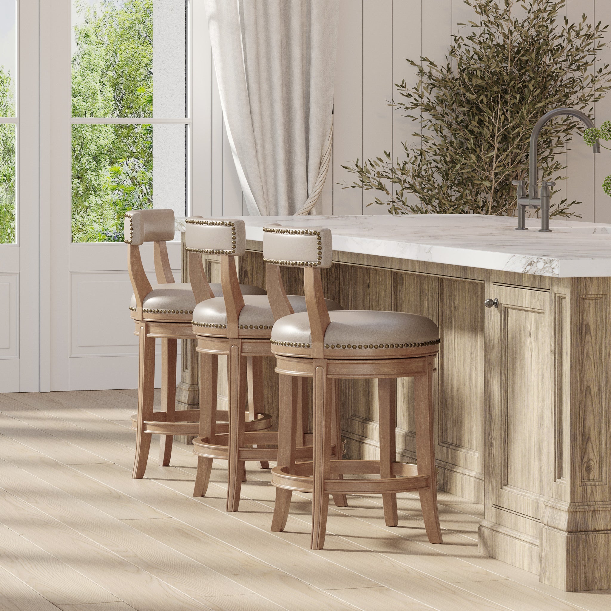 Alexander Counter Stool in Weathered Oak Finish with Avanti Bone Vegan Leather in Stools by VMI