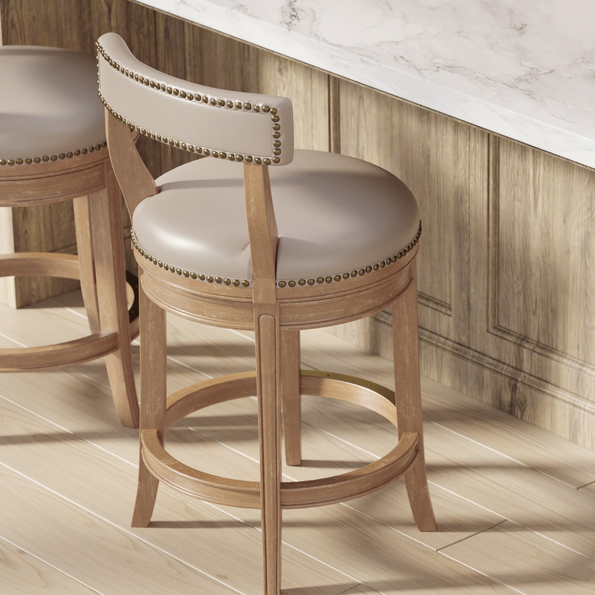 Alexander Counter Stool in Weathered Oak Finish with Avanti Bone Vegan Leather in Stools by Maven Lane