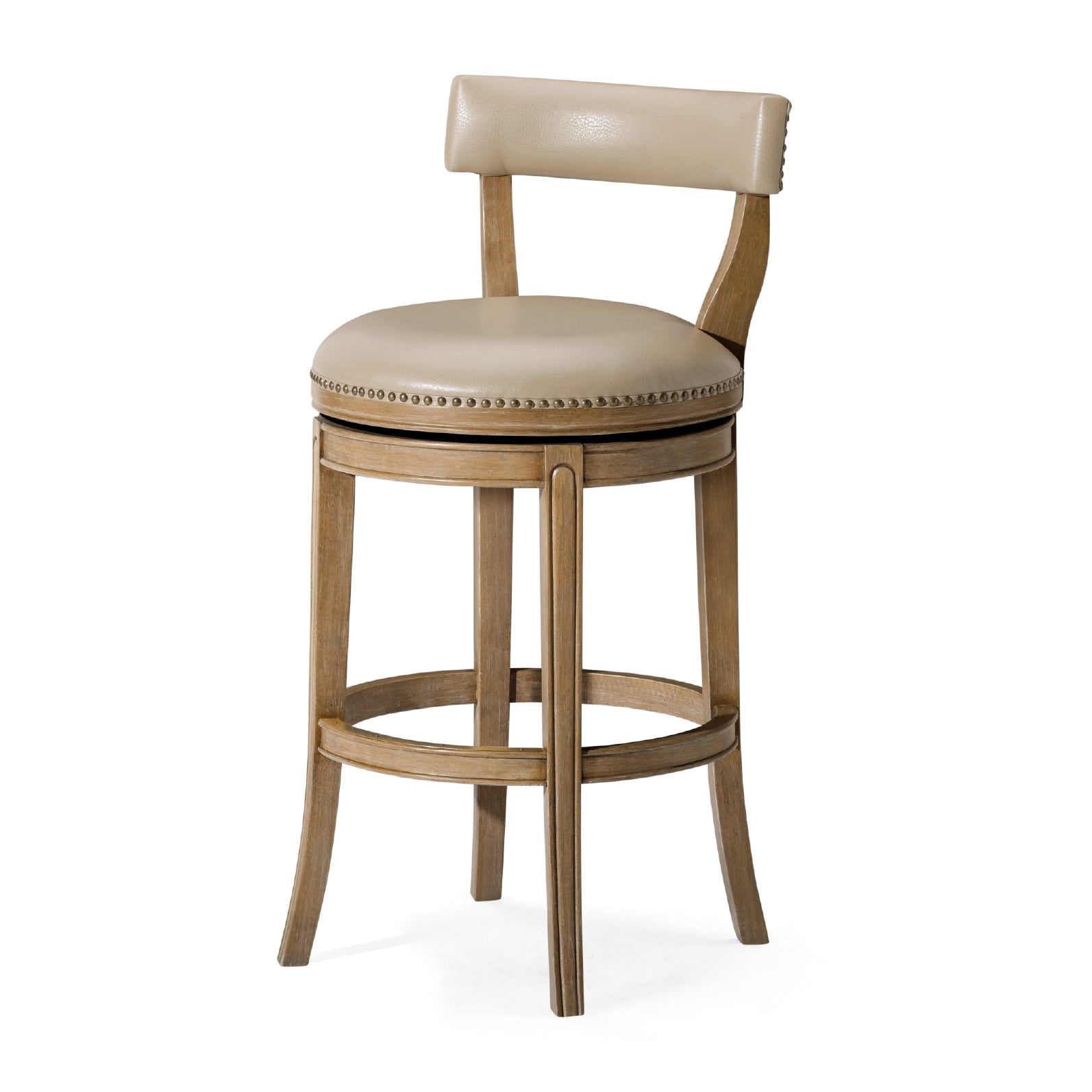 31" Alexander Bar Stool in Brown Finish with Beige Faux Leather Upholstery in Stools by Maven Lane