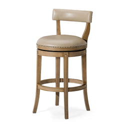 Alexander Bar Stool in Light Brown Finish with Beige Faux Leather Upholstery