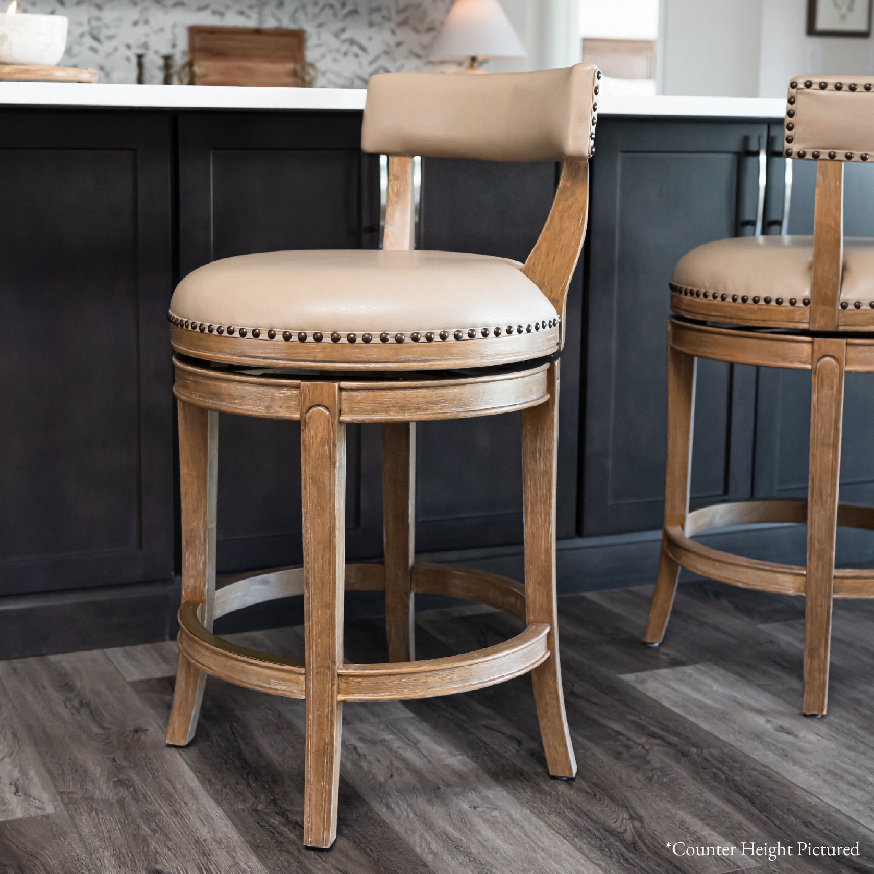 31" Alexander Bar Stool in Brown Finish with Beige Faux Leather Upholstery in Stools by Maven Lane