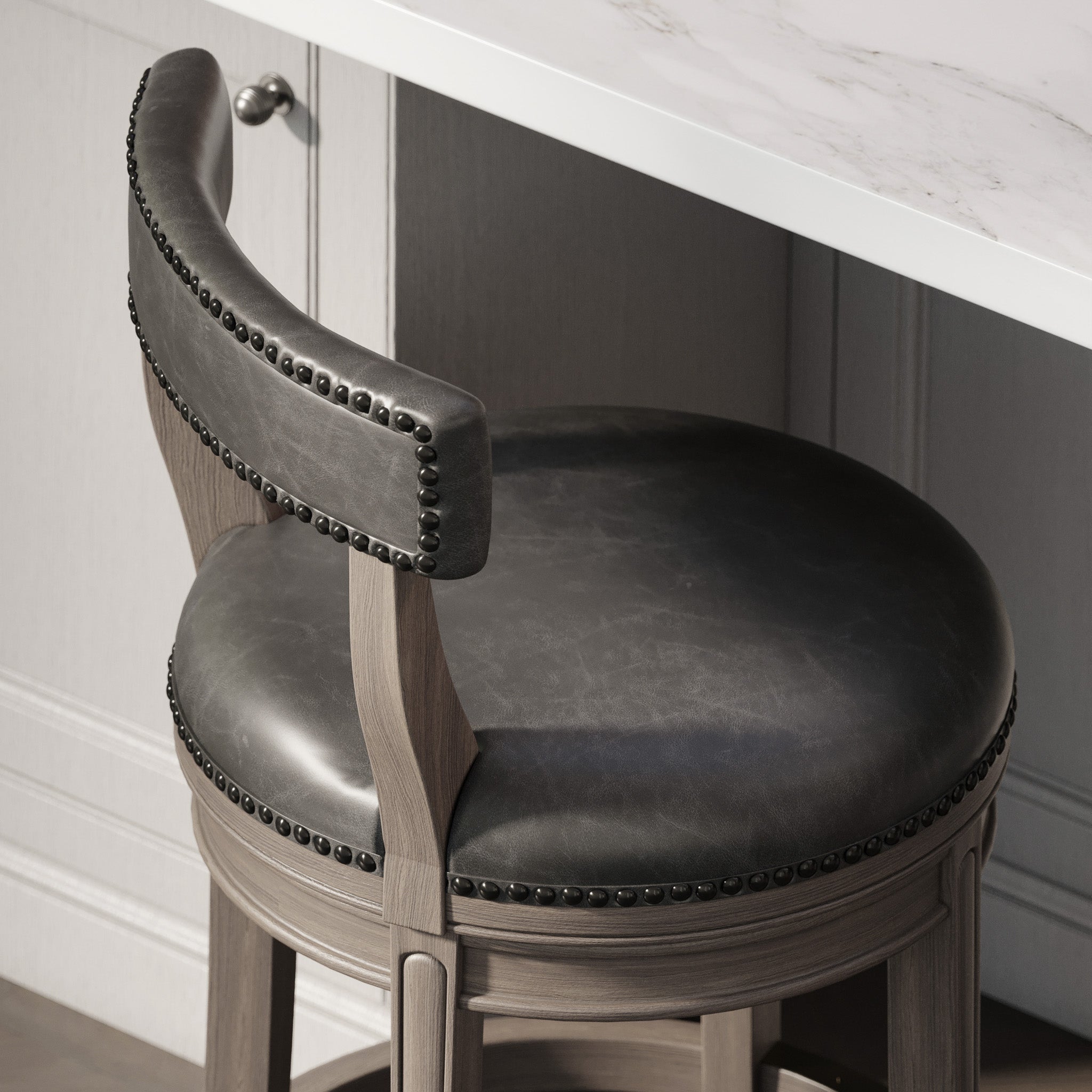 Alexander Counter Stool in Reclaimed Oak Finish with Ronan Stone Vegan Leather in Stools by Maven Lane