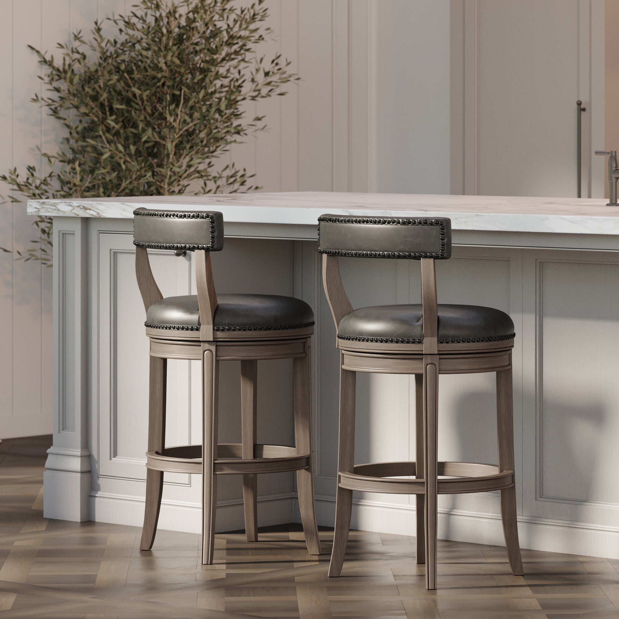 Alexander Bar Stool in Reclaimed Oak Finish with Ronan Stone Vegan Leather in Stools by Maven Lane