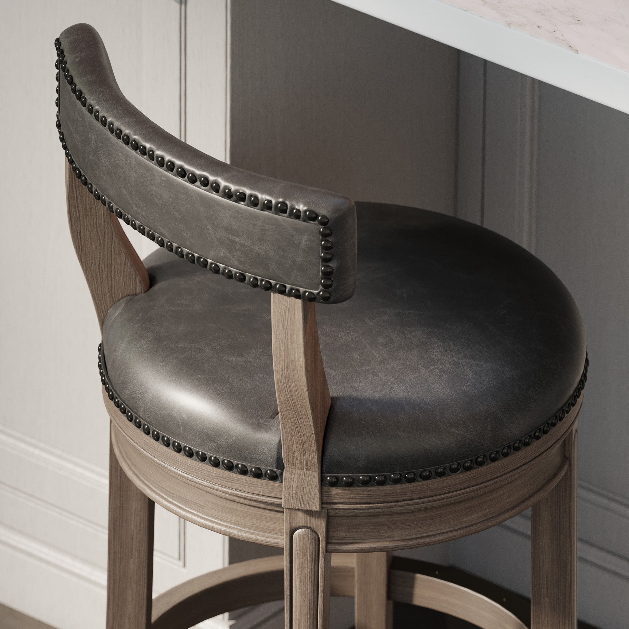 Alexander Bar Stool in Reclaimed Oak Finish with Ronan Stone Vegan Leather in Stools by Maven Lane