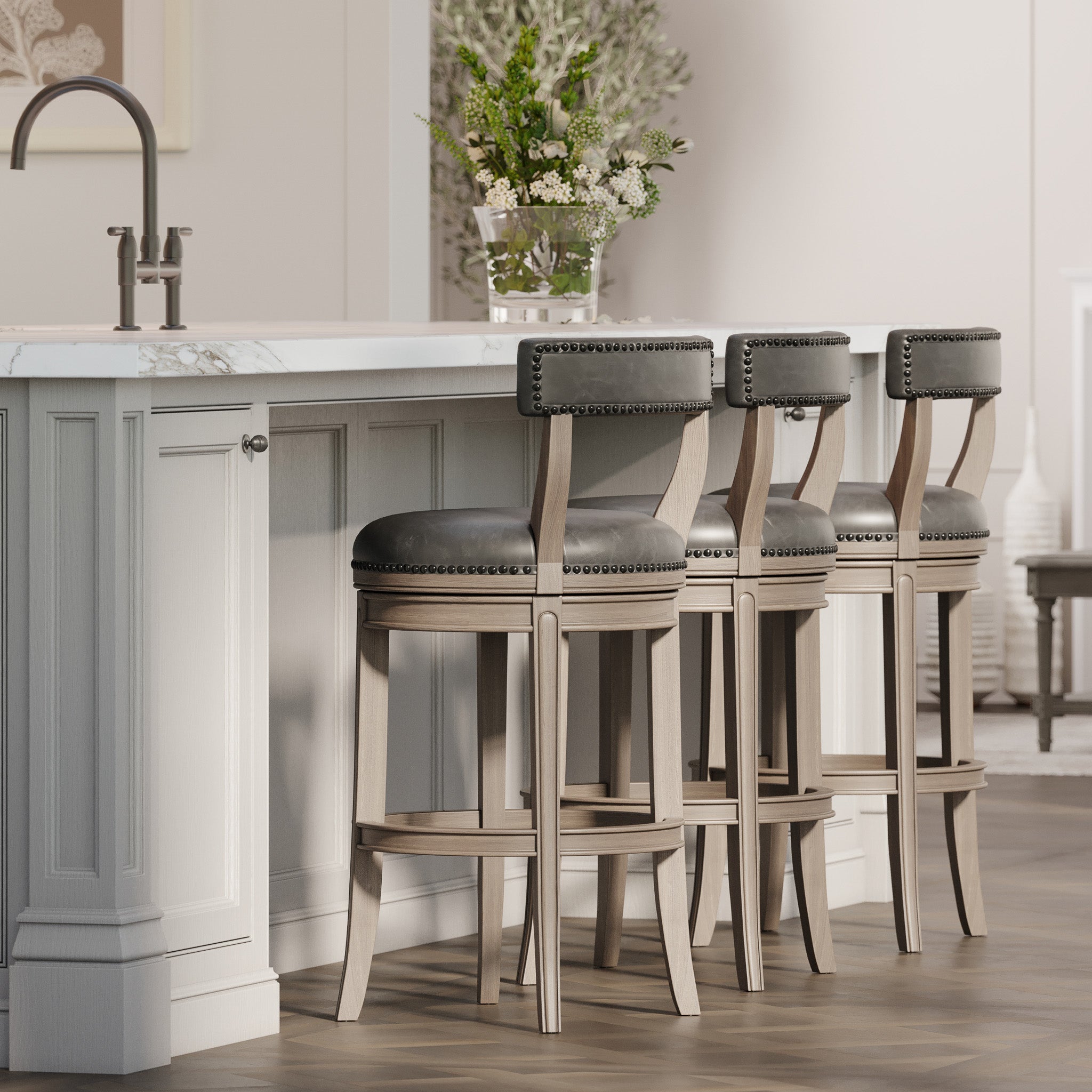 Alexander Bar Stool in Reclaimed Oak Finish with Ronan Stone Vegan Leather in Stools by Maven Lane