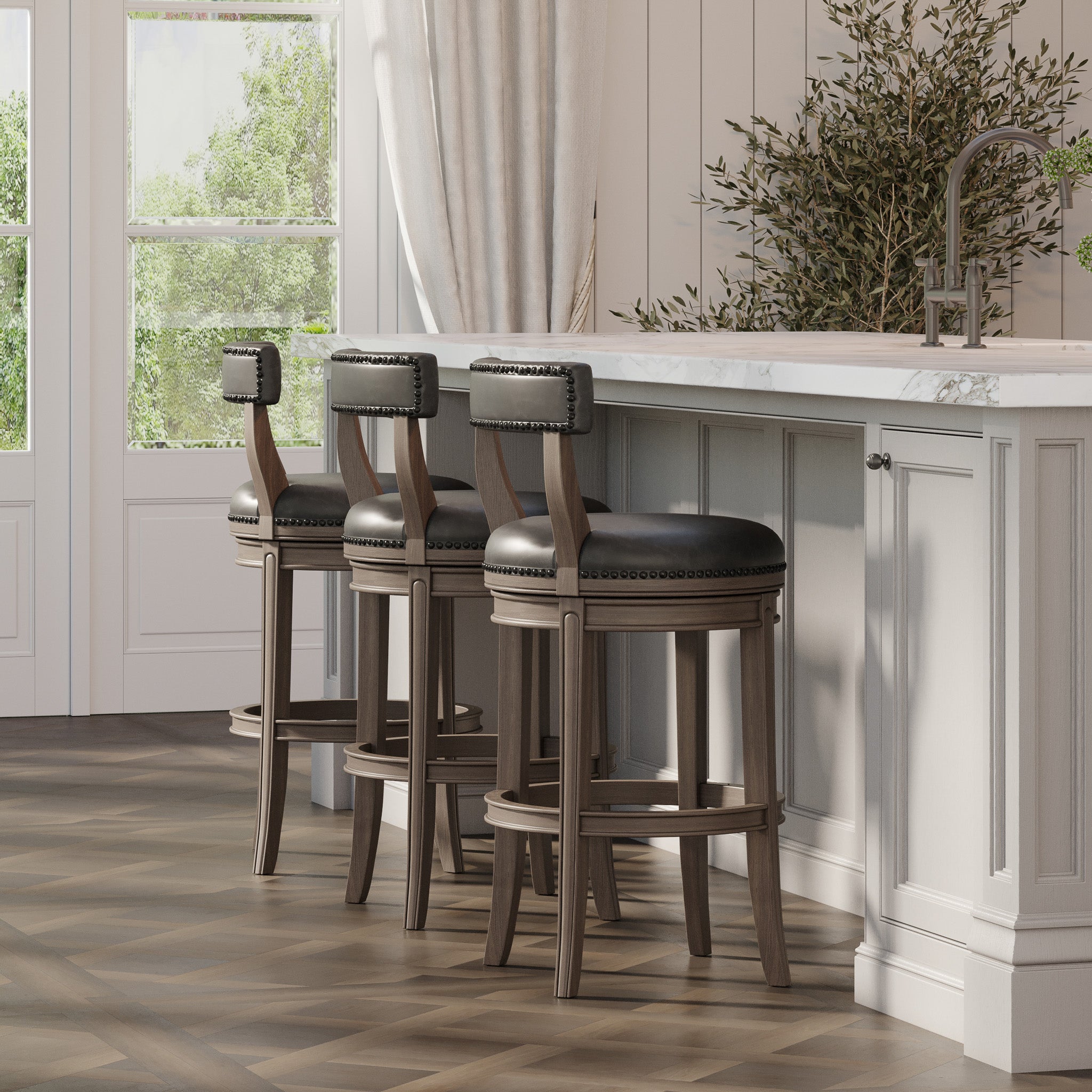 Alexander Bar Stool in Reclaimed Oak Finish with Ronan Stone Vegan Leather in Stools by Maven Lane