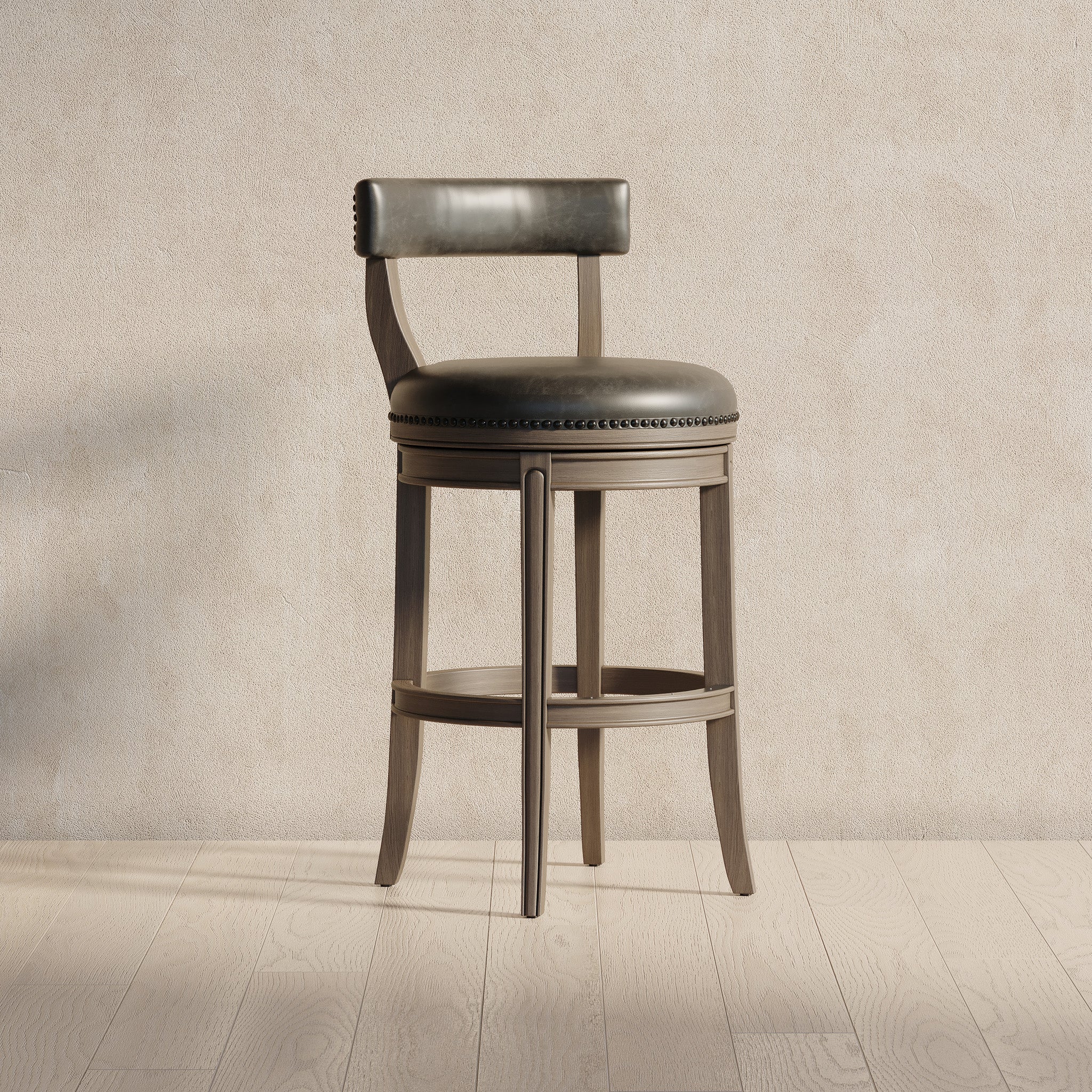 Alexander Bar Stool in Reclaimed Oak Finish with Ronan Stone Vegan Leather in Stools by Maven Lane