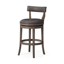 Alexander Bar Stool in Grey Finish with Grey Faux Leather Upholstery