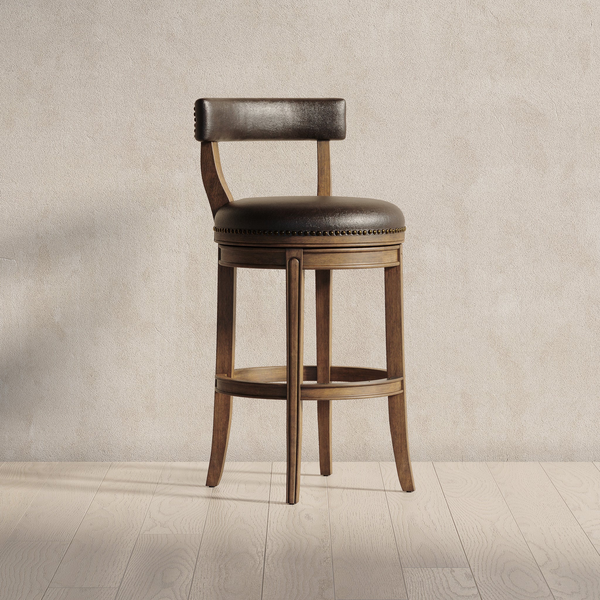 Alexander Bar Stool in Walnut Finish with Marksman Saddle Vegan Leather in Stools by Maven Lane