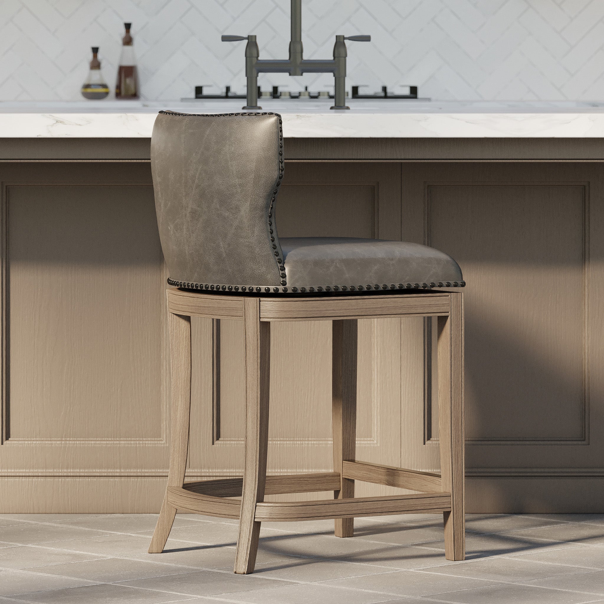 Hugo Counter Stool in Reclaimed Oak Finish with Ronan Stone Vegan Leather in Stools by Maven Lane