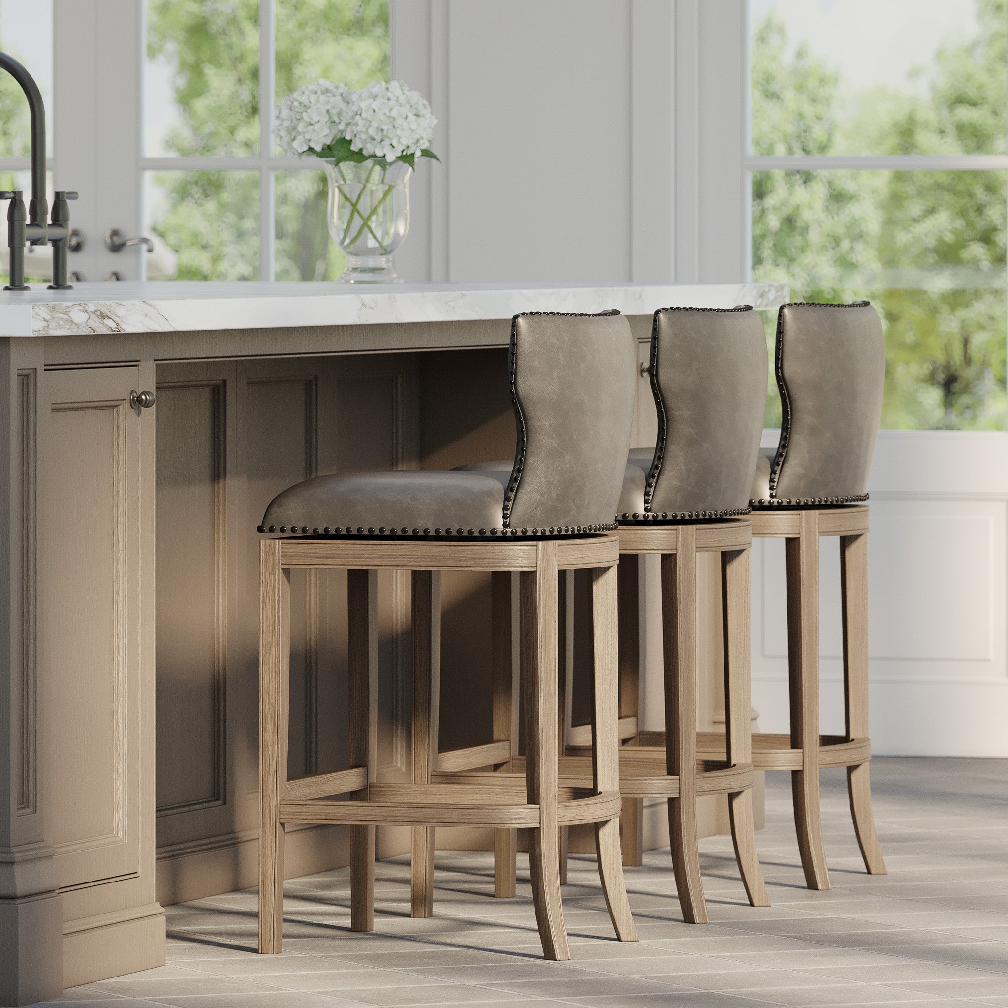 Hugo Bar Stool in Reclaimed Oak Finish with Ronan Stone Vegan Leather in Stools by Maven Lane