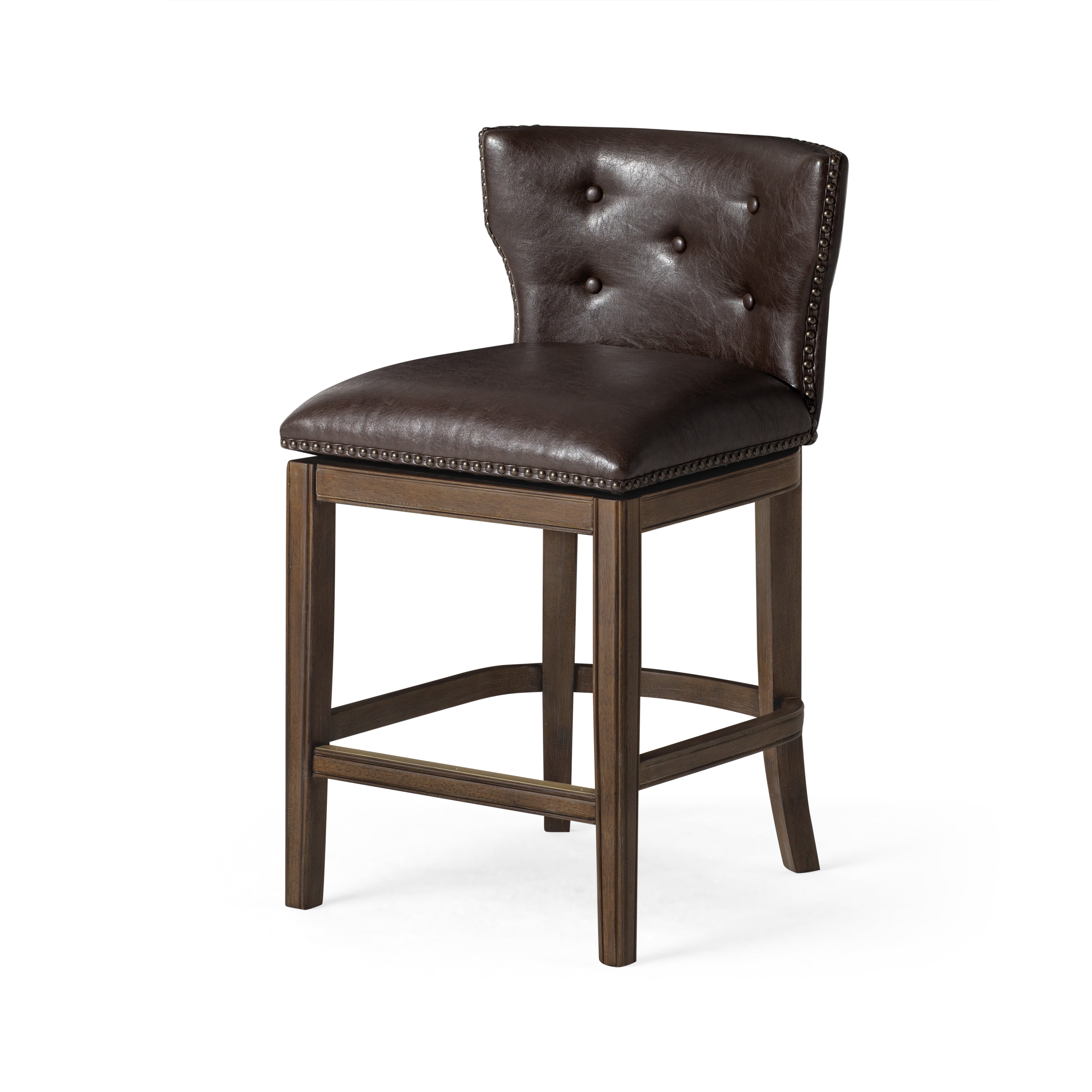 26" Hugo Counter Stool in Brown Finish with Dark Brown Faux Leather Upholstery in Maven Lane by Maven Lane