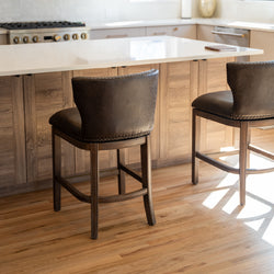 Hugo Counter Stool in Brown Finish with Dark Brown Faux Leather Upholstery in Stools by Maven Lane