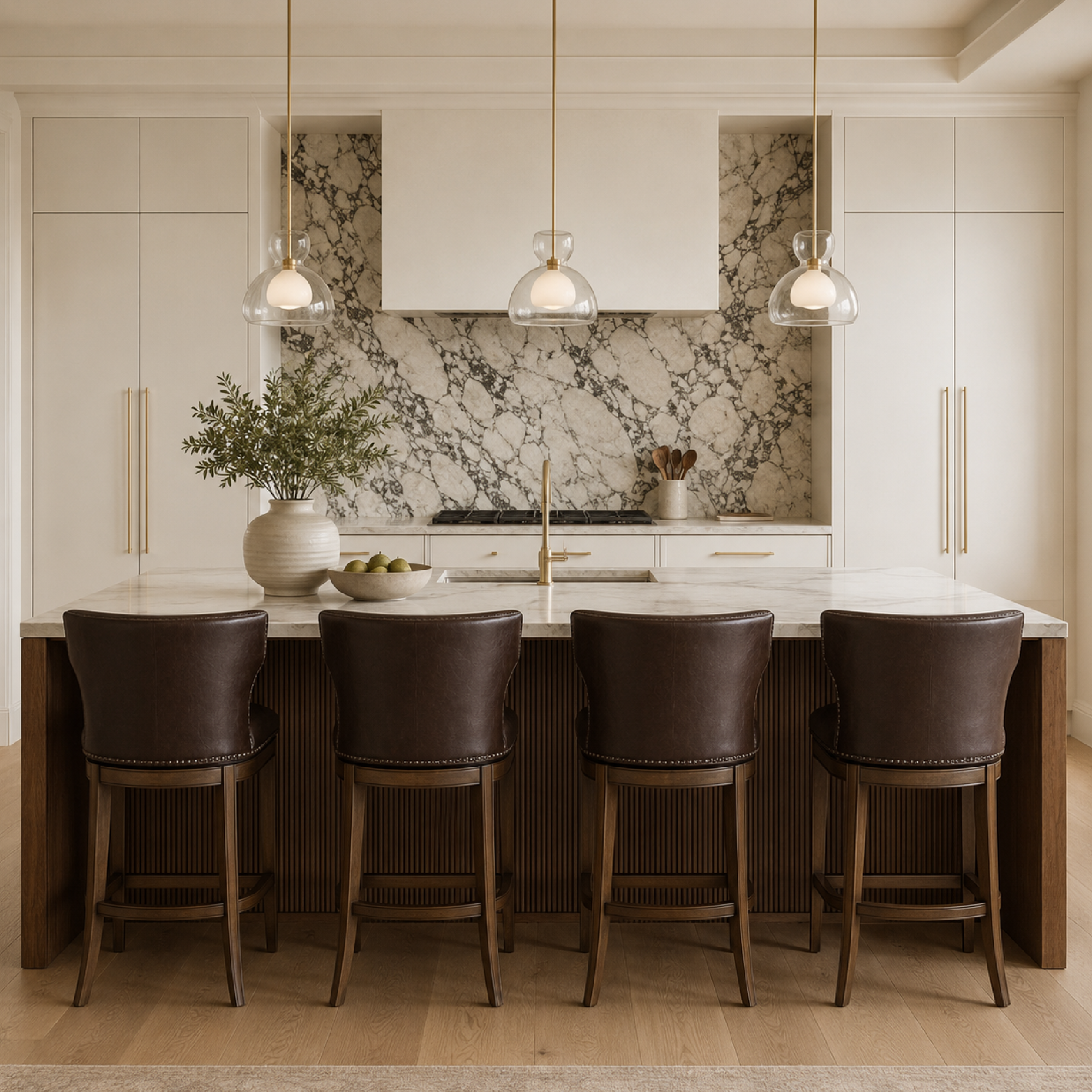 Hugo Counter Stool in Brown Finish with Dark Brown Faux Leather Upholstery in Stools by Maven Lane