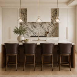 Hugo Counter Stool in Brown Finish with Dark Brown Faux Leather Upholstery in Stools by Maven Lane