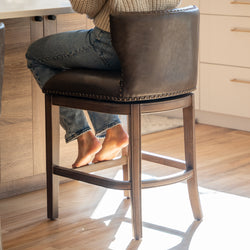 Hugo Counter Stool in Brown Finish with Dark Brown Faux Leather Upholstery in Stools by Maven Lane