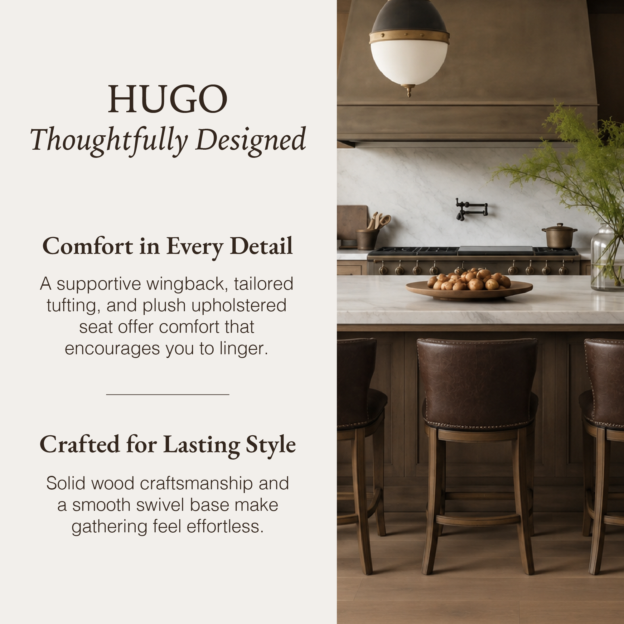 Hugo Counter Stool in Brown Finish with Dark Brown Faux Leather Upholstery in Stools by Maven Lane