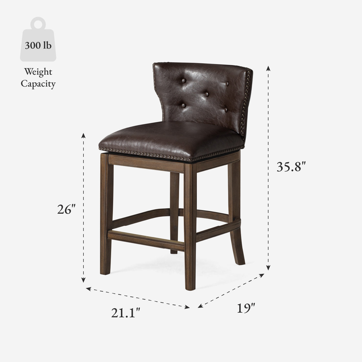 26" Hugo Counter Stool in Brown Finish with Dark Brown Faux Leather Upholstery in Maven Lane by Maven Lane
