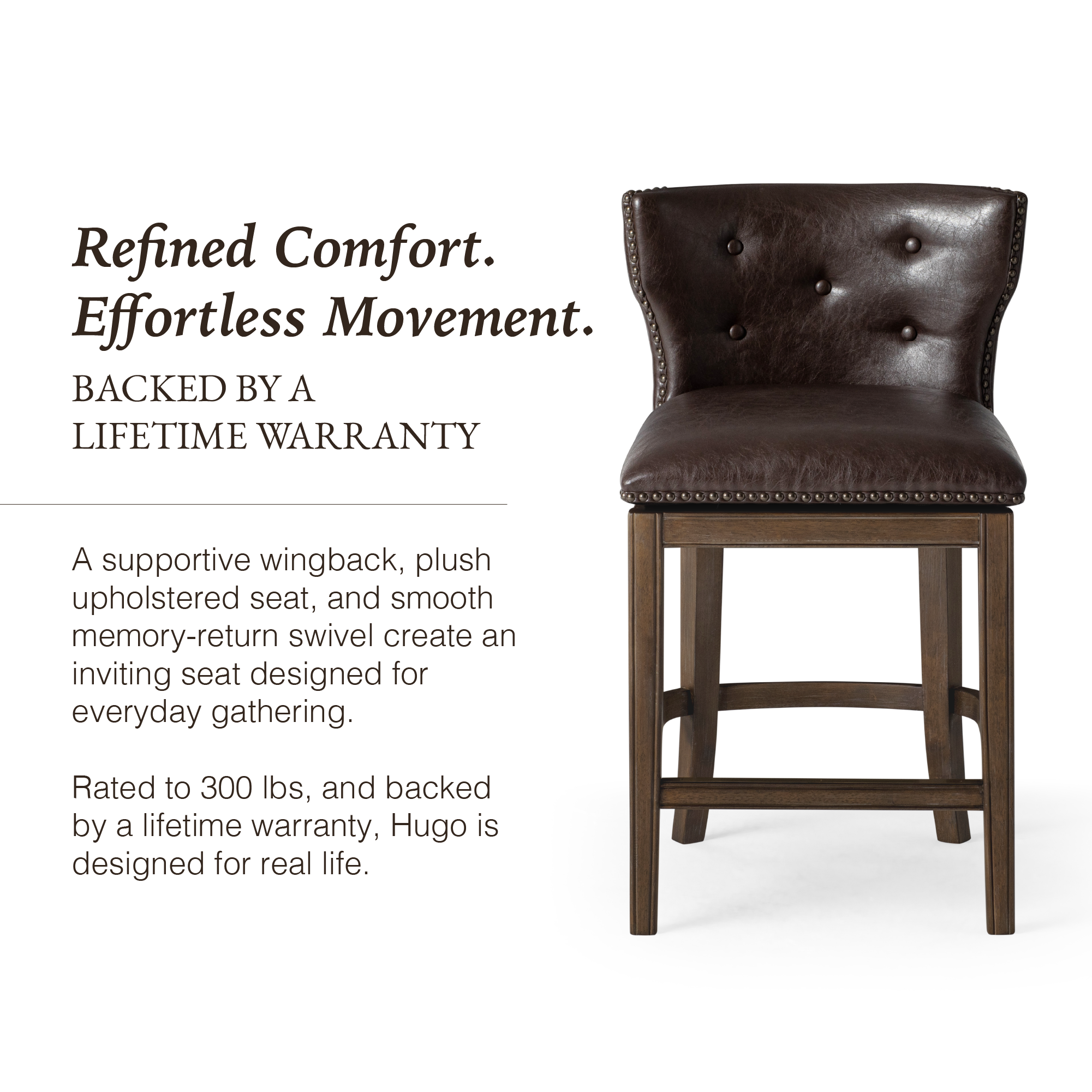 Hugo Counter Stool in Brown Finish with Dark Brown Faux Leather Upholstery in Stools by Maven Lane