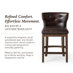 Hugo Counter Stool in Brown Finish with Dark Brown Faux Leather Upholstery in Stools by Maven Lane