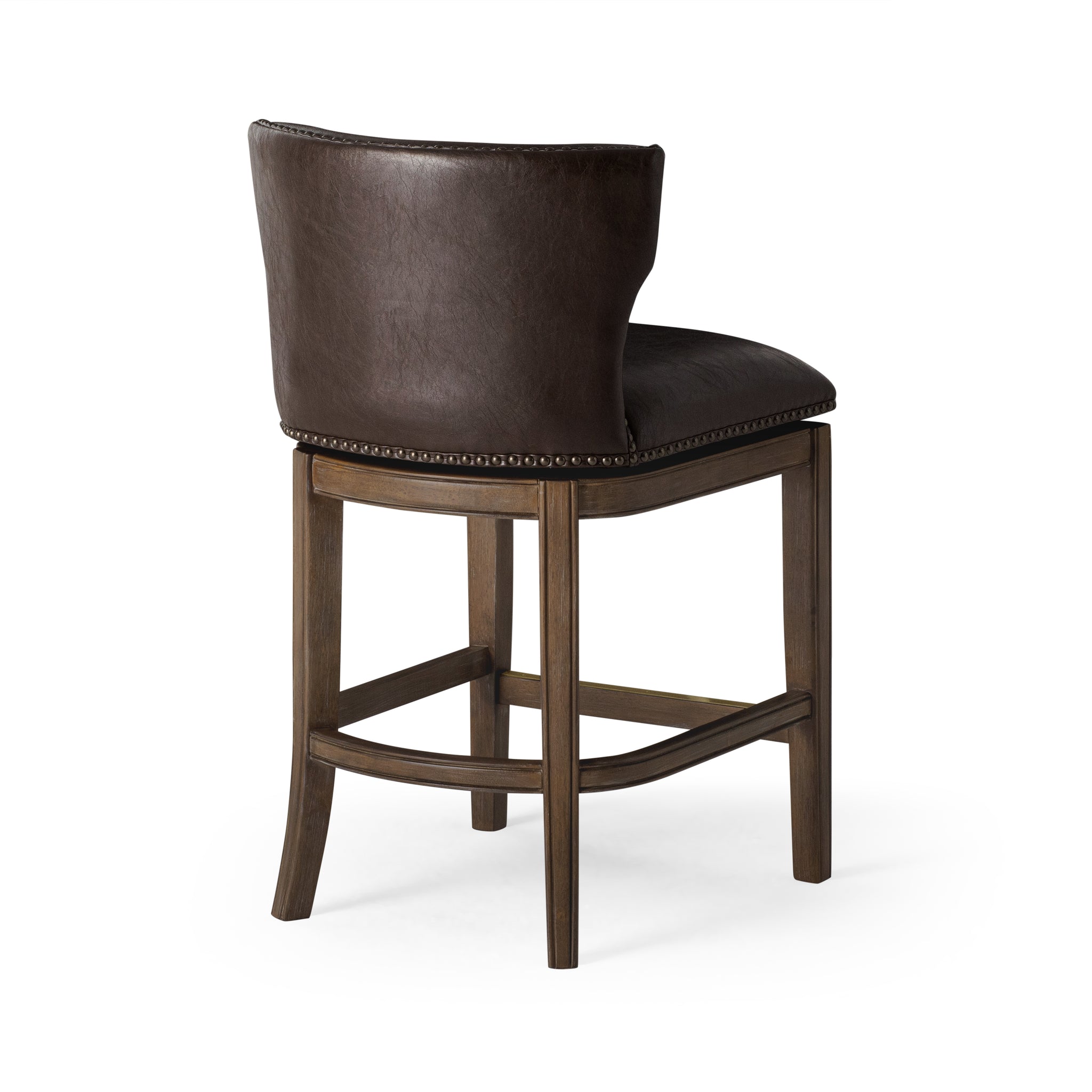 Hugo Counter Stool in Brown Finish with Dark Brown Faux Leather Upholstery in Stools by Maven Lane