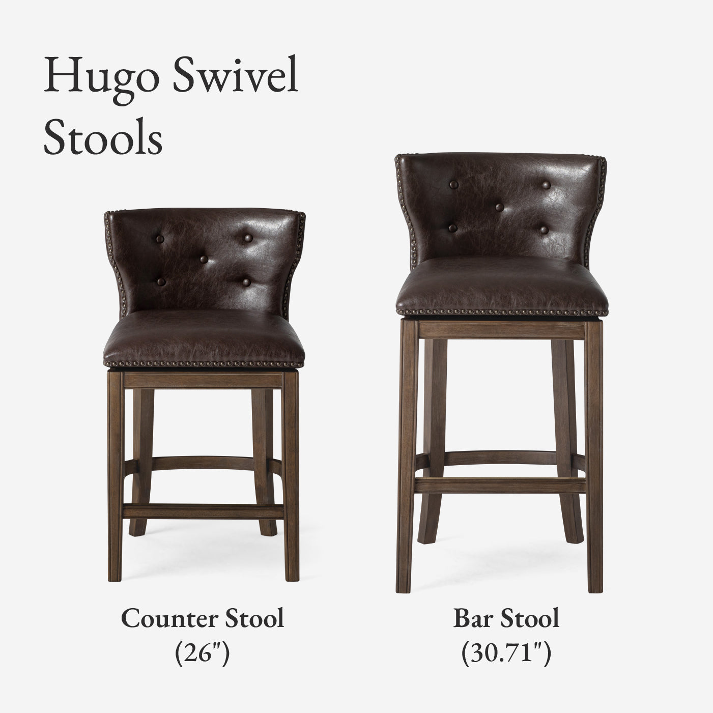 31" Hugo Bar Stool in Brown Finish with Dark Brown Faux Leather Upholstery in Maven Lane by Maven Lane