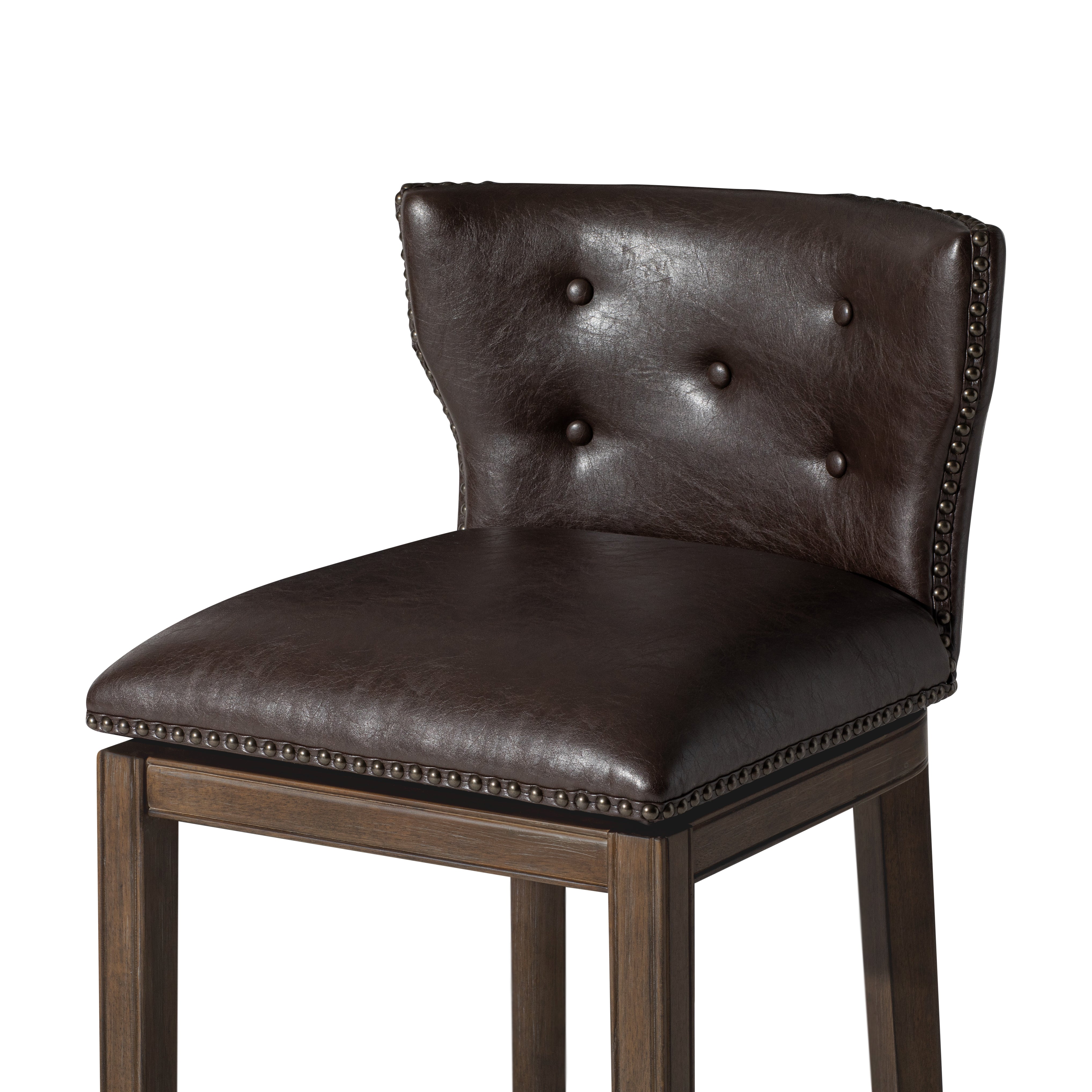 31" Hugo Bar Stool in Brown Finish with Dark Brown Faux Leather Upholstery in Maven Lane by Maven Lane