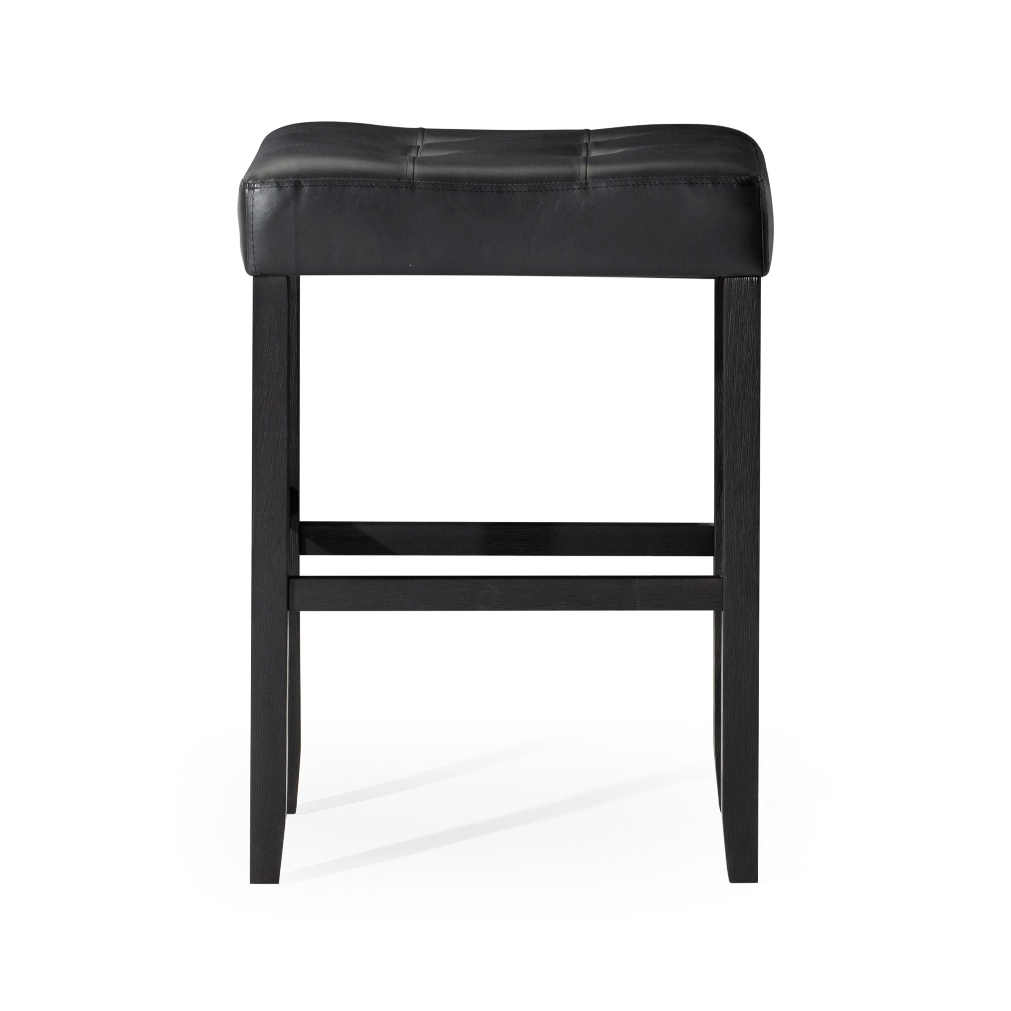 Harper Bar Stool in Rustic Black Wood Finish with Distressed Black Vegan Leather, Set of 2 in Stools by Maven Lane