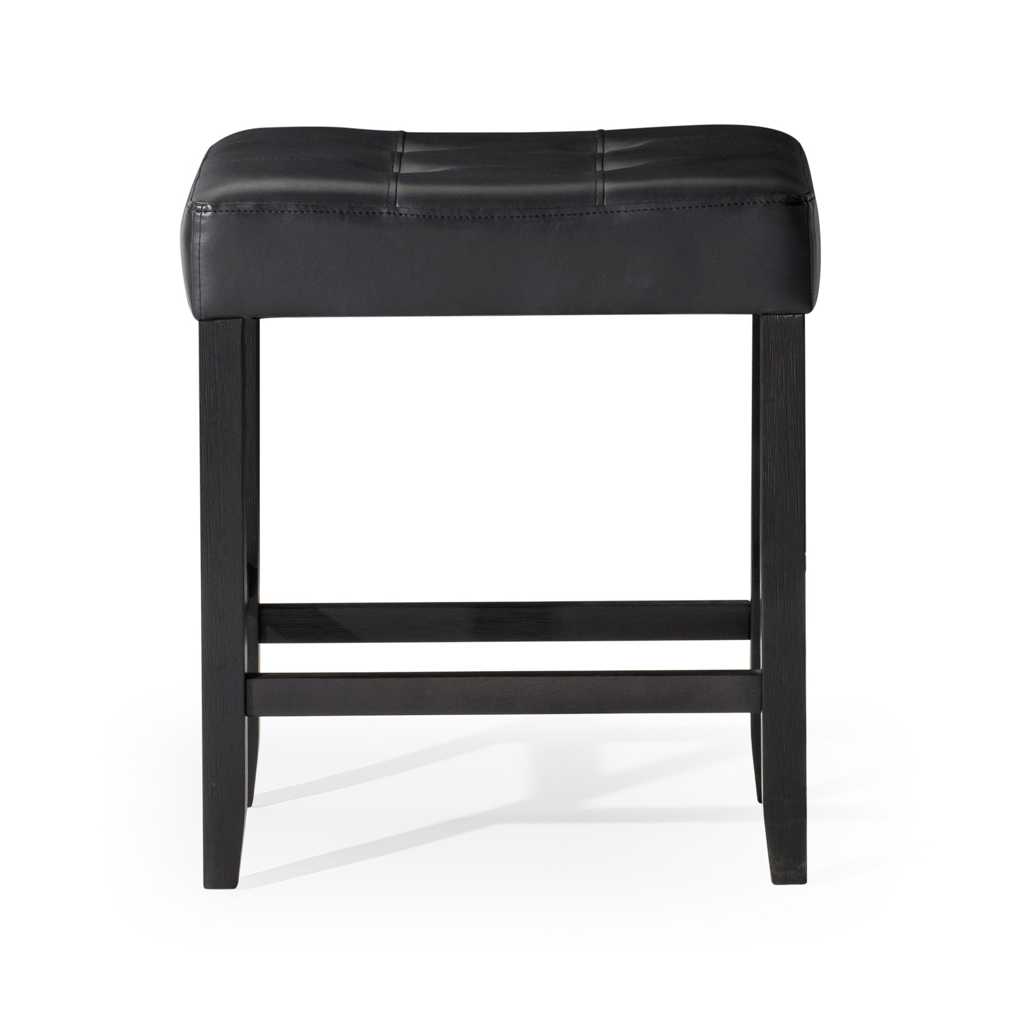 Harper Counter Stool in Rustic Black Wood Finish with Distressed Black Vegan Leather, Set of 2 in Stools by Maven Lane