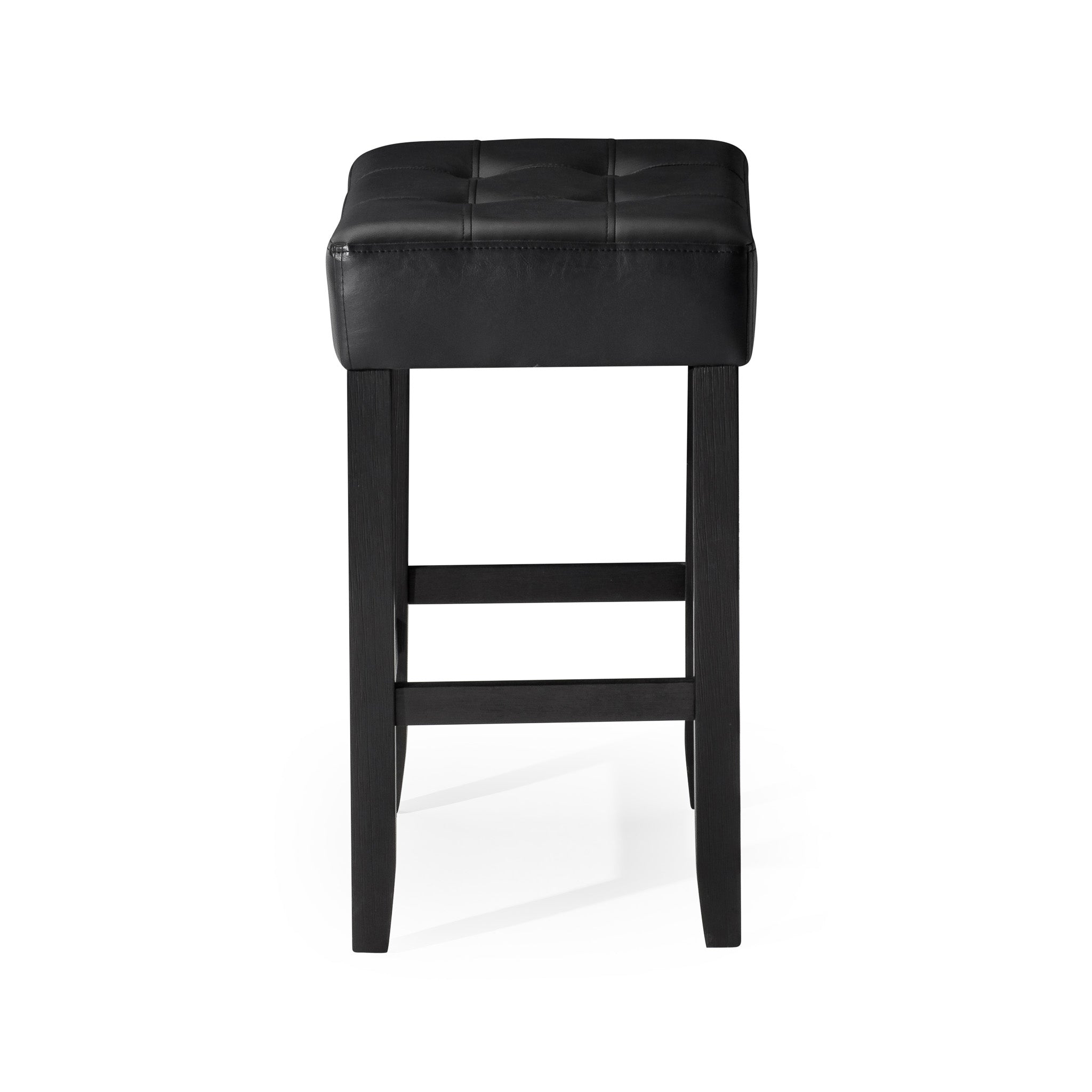 Harper Counter Stool in Rustic Black Wood Finish with Distressed Black Vegan Leather, Set of 2 in Stools by Maven Lane