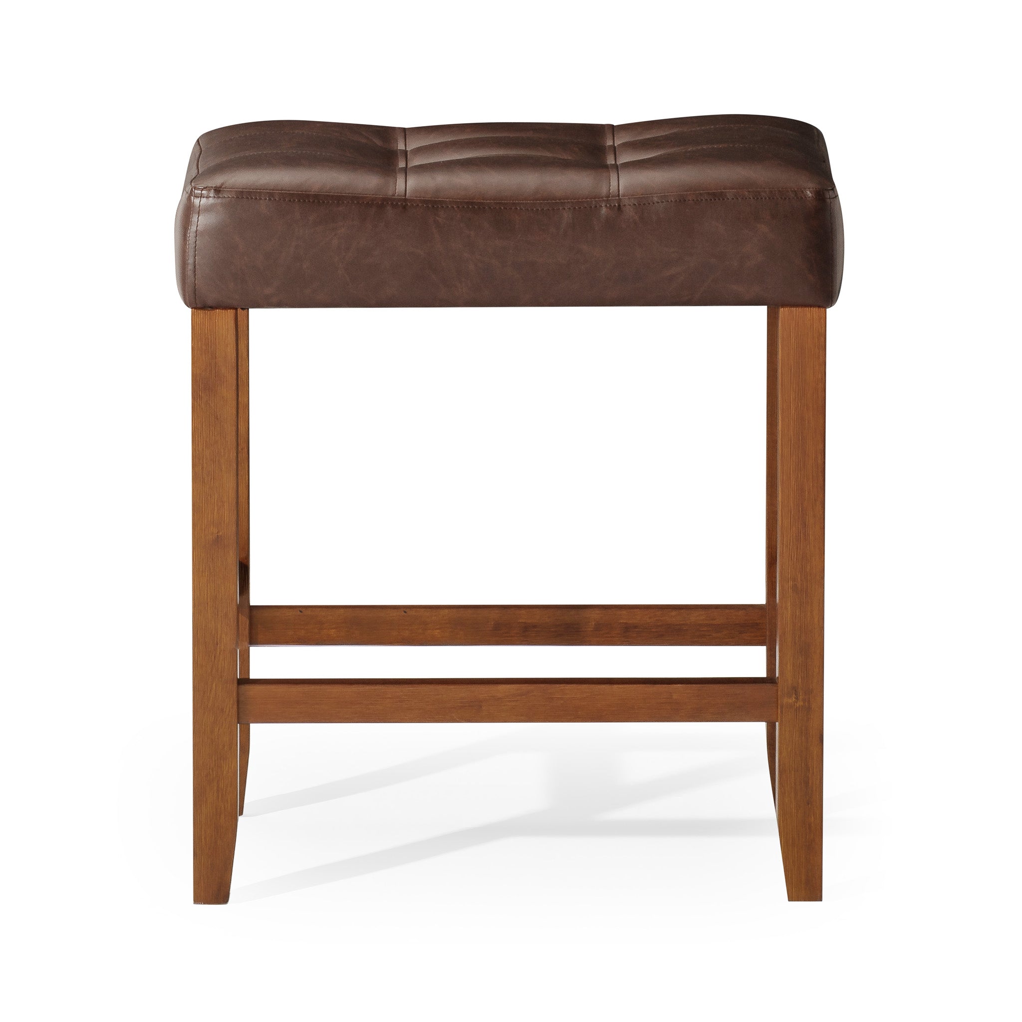 Harper Counter Stool in Walnut Wood Finish with Distressed Brown Vegan Leather, Set of 2 in Stools by Maven Lane