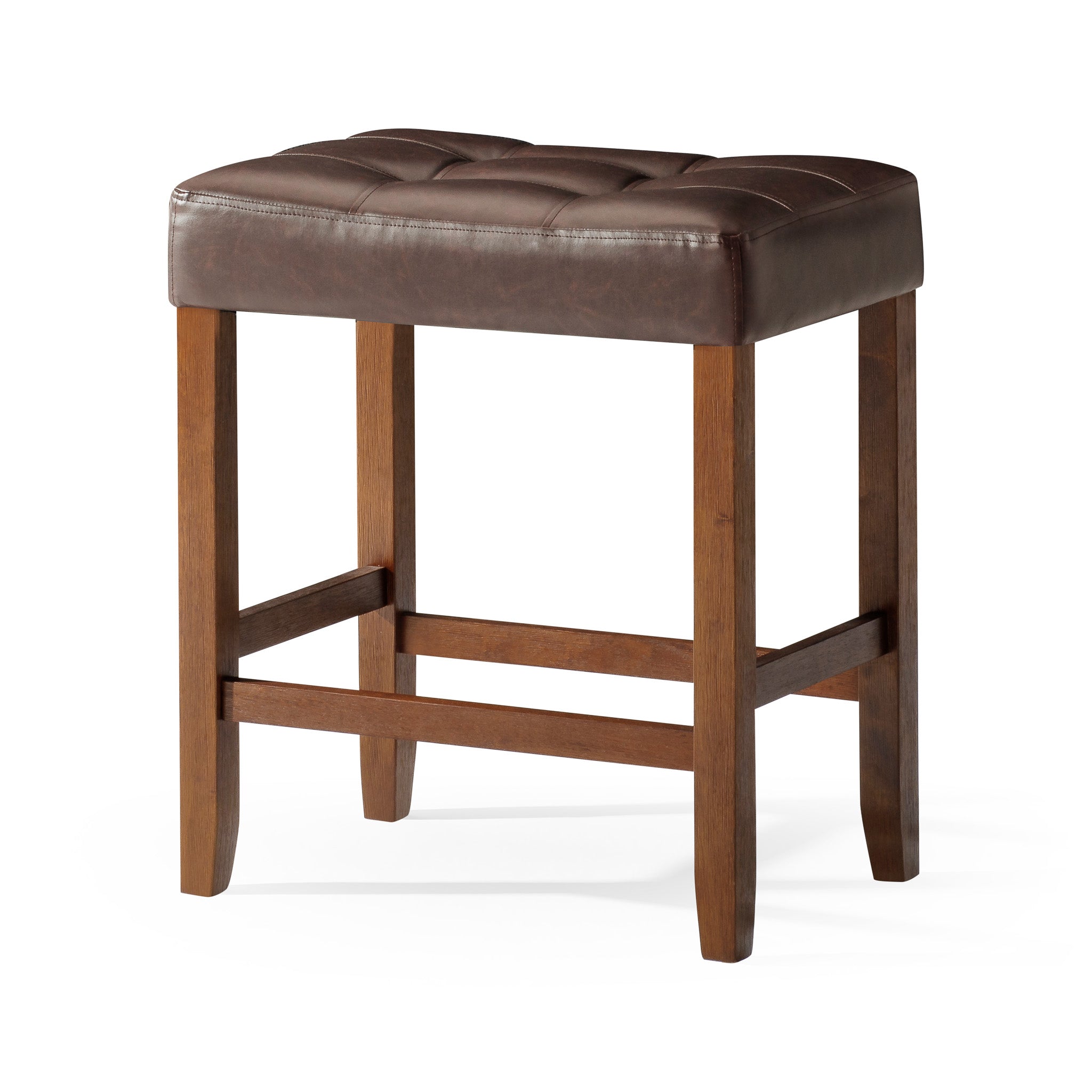 Harper Counter Stool in Walnut Wood Finish with Distressed Brown Vegan Leather, Set of 2 in Stools by Maven Lane